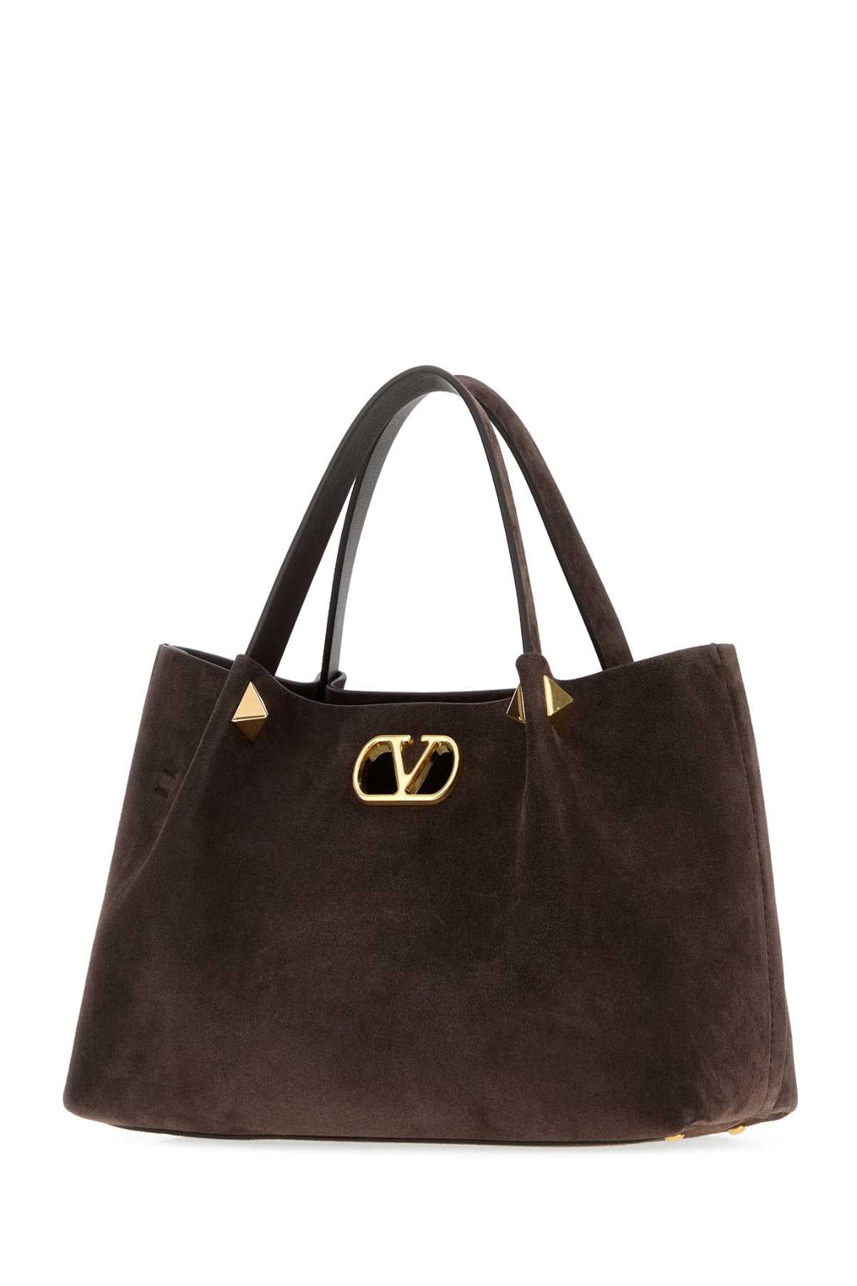 Valentino Garavani Women Chocolate Suede Small Valentino Garavani Shopping Bag VALENTINO GARAVANI