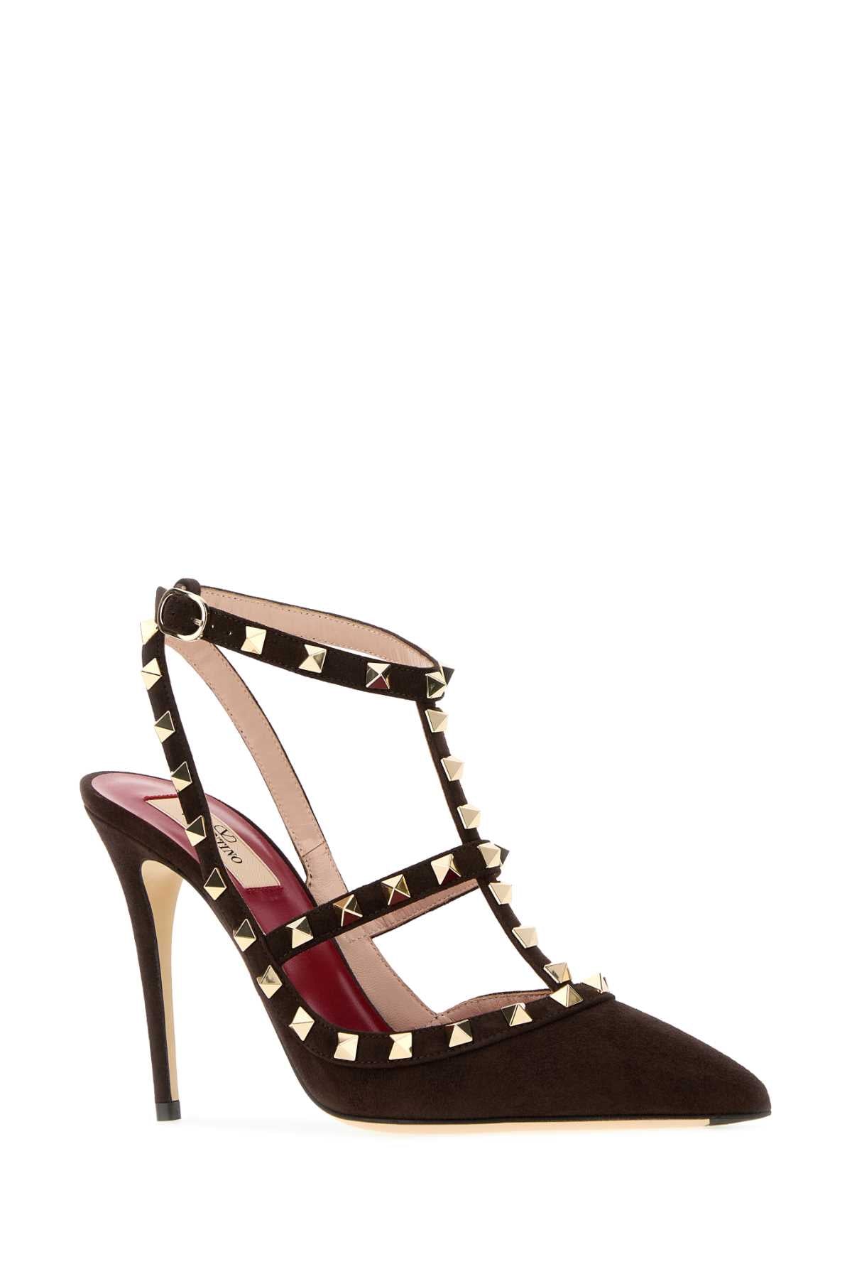 Valentino Garavani Women Browns Suede Rockstud Pumps VALENTINO GARAVANI