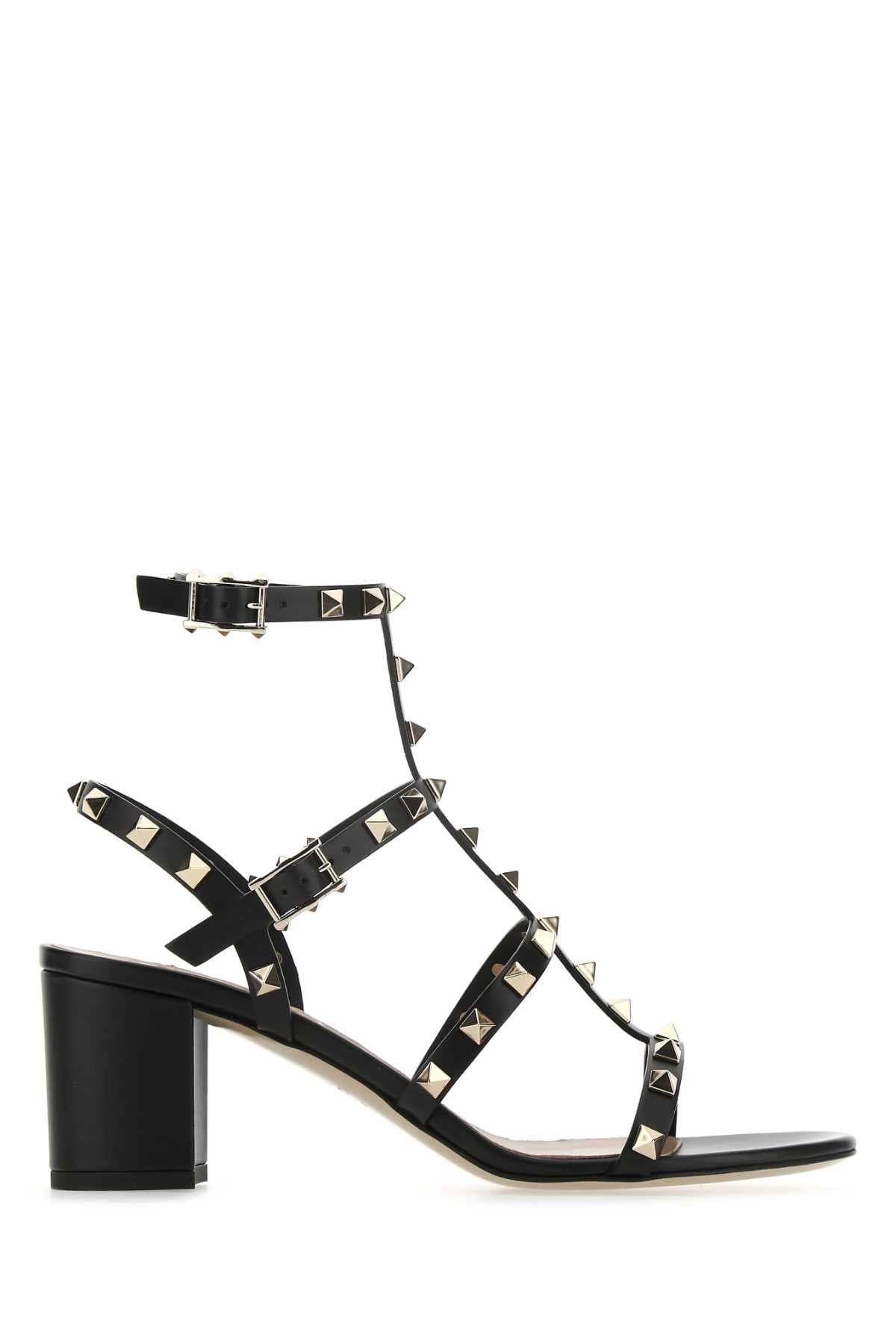 Valentino Garavani Women Black Leather Rockstud Sandals VALENTINO GARAVANI