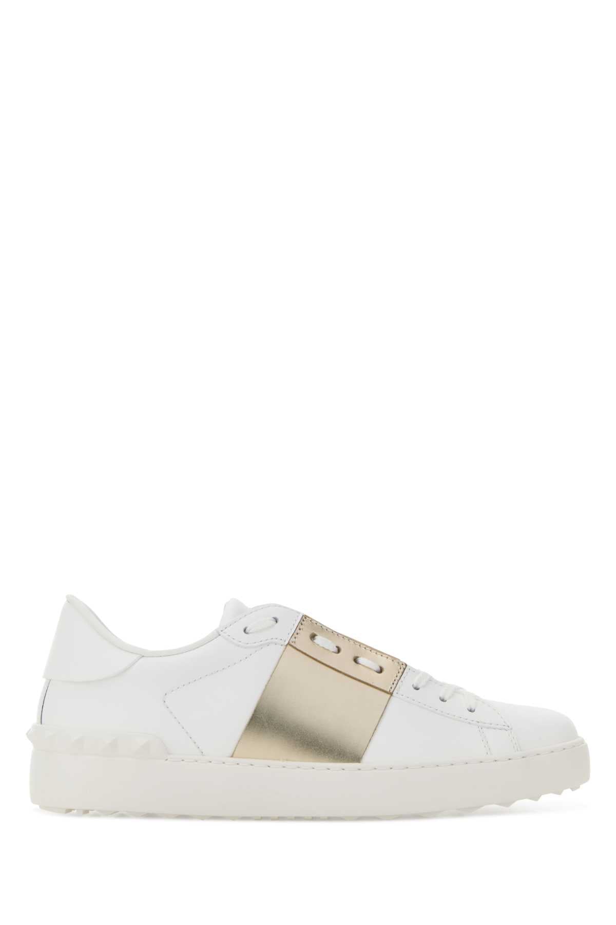 Valentino Garavani Women White Leather Open Sneakers With Gold Band VALENTINO GARAVANI
