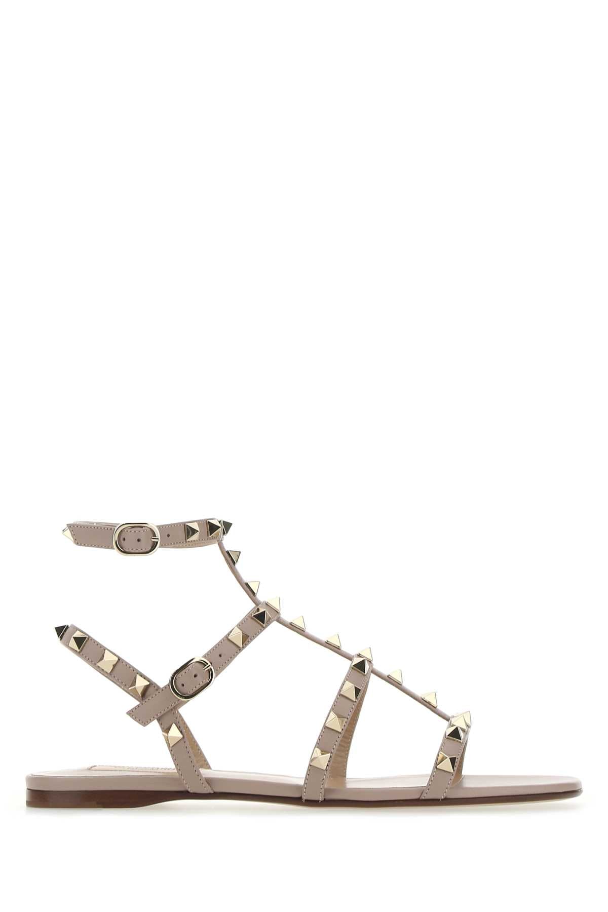 Valentino Garavani Women Antiqued Pink Leather Rockstud Sandals VALENTINO GARAVANI