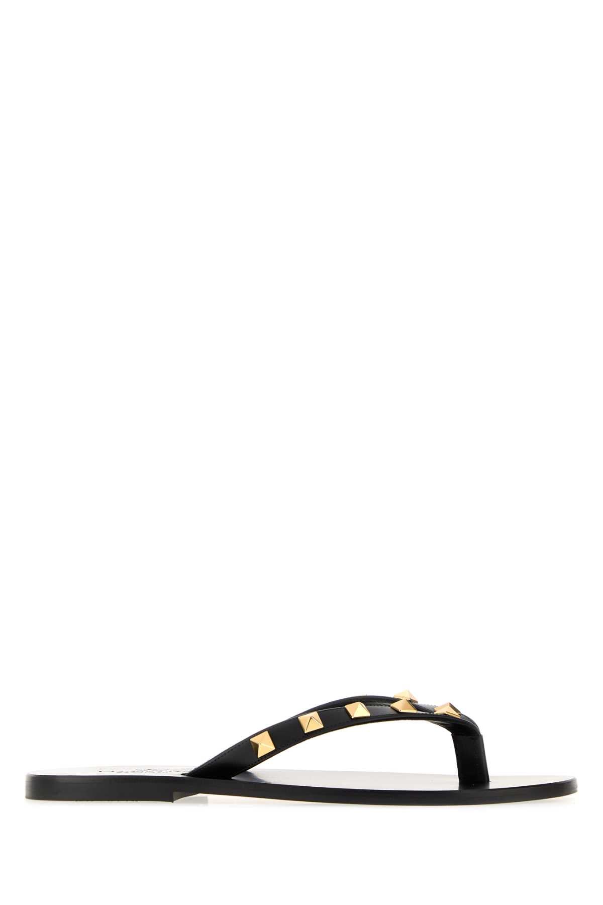 Valentino Garavani Women Black Leather Rockstud Thong Slippers VALENTINO GARAVANI
