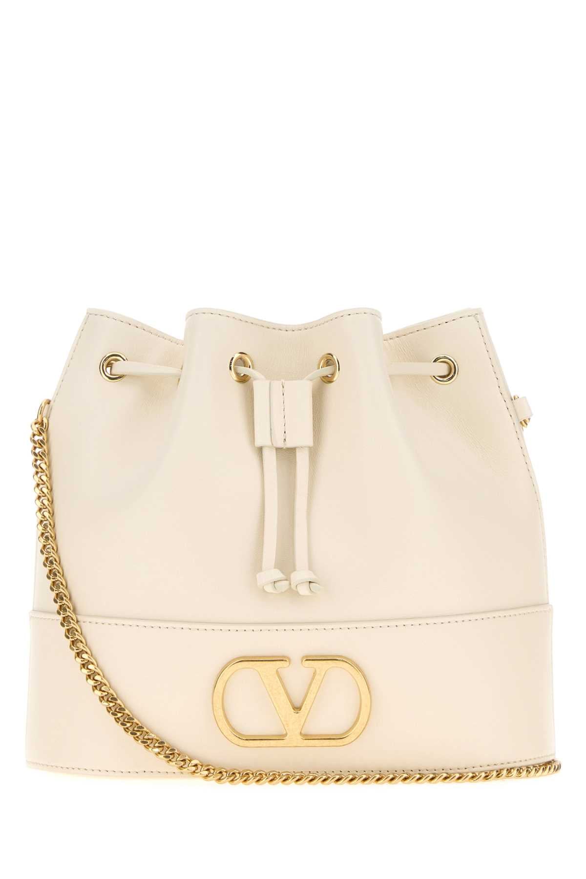 Valentino Garavani Women Ivory Leather Vlogo Signature Bucket Bag VALENTINO GARAVANI