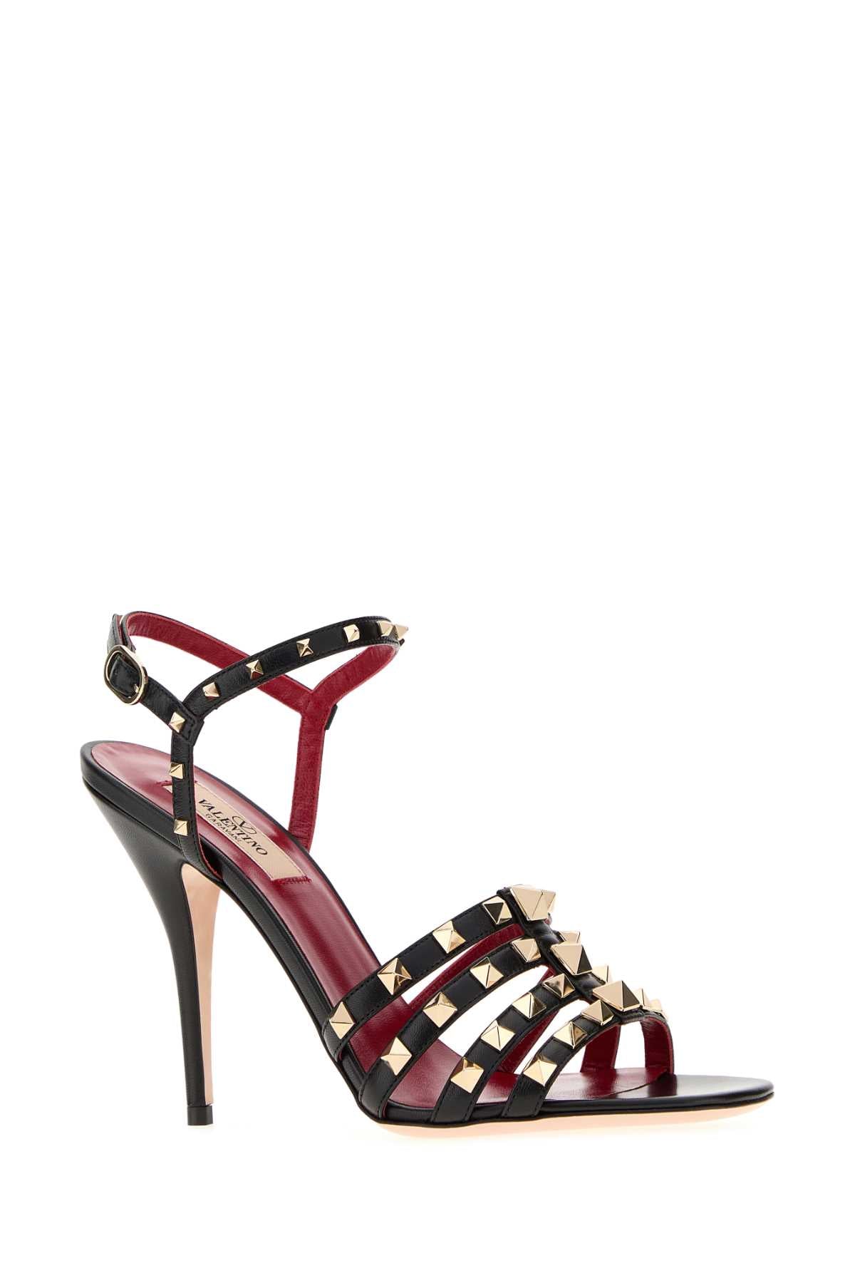 Valentino Garavani Women Black Leather Rockstud Sandals VALENTINO GARAVANI