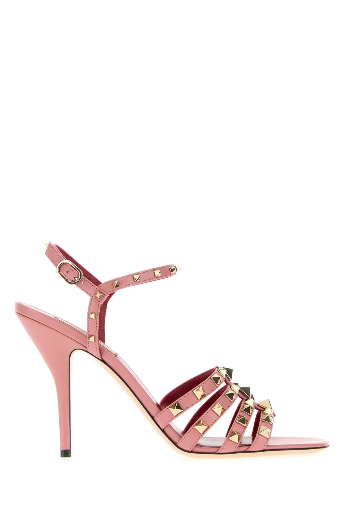 Valentino Garavani Women Pink Leather Rockstud Sandals VALENTINO GARAVANI
