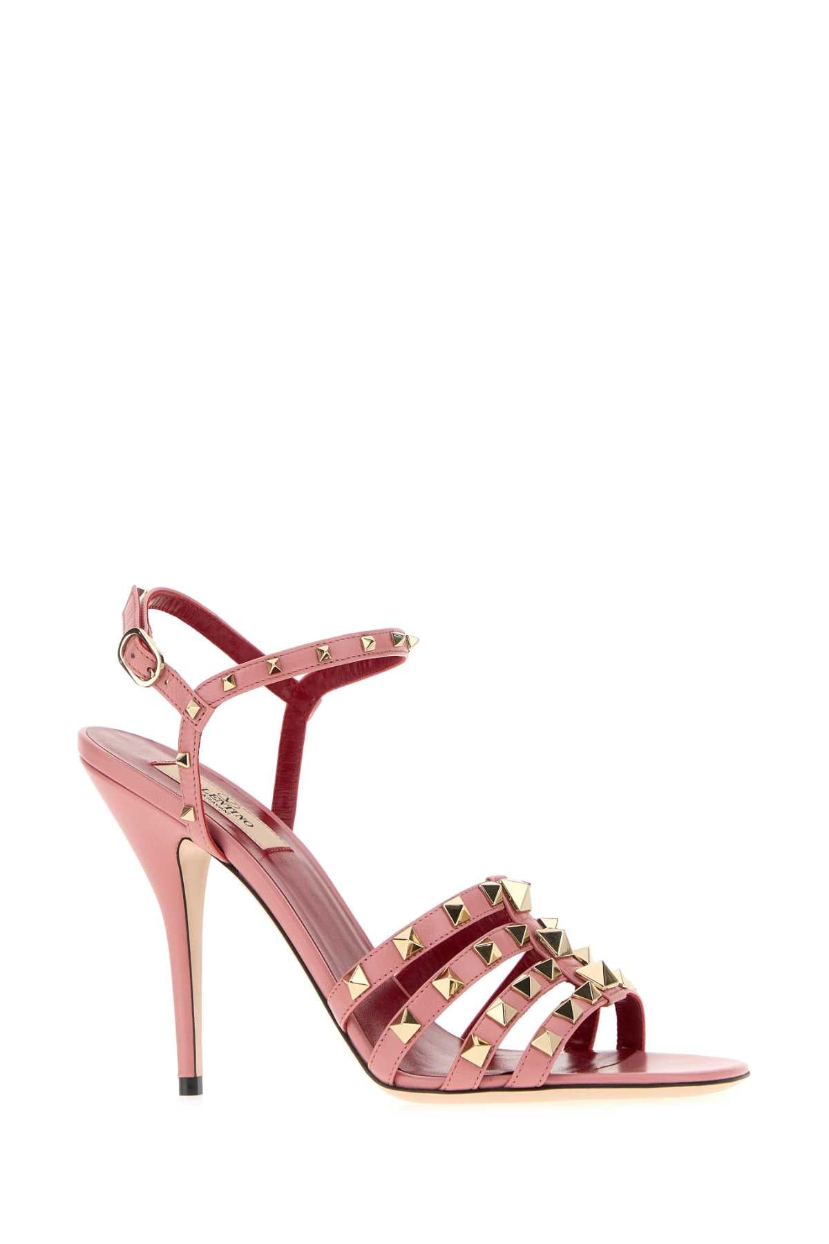 Valentino Garavani Women Pink Leather Rockstud Sandals VALENTINO GARAVANI