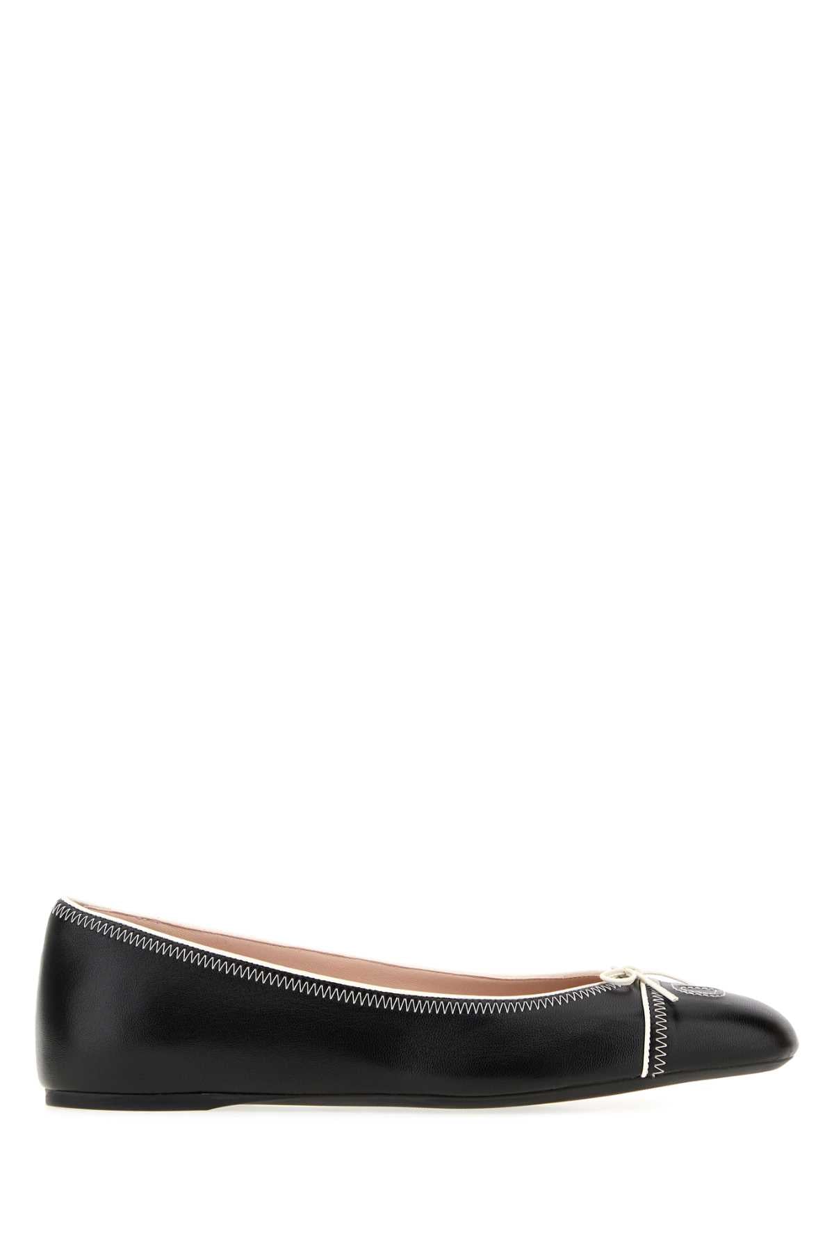 Valentino Garavani Women Black Leather Vlogo Signature Ballerinas VALENTINO GARAVANI