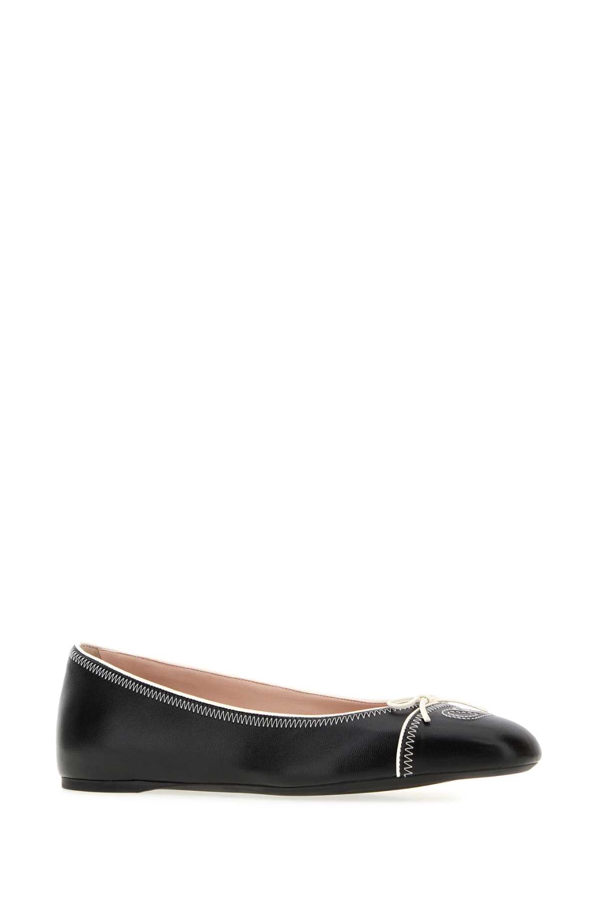 Valentino Garavani Women Black Leather Vlogo Signature Ballerinas VALENTINO GARAVANI