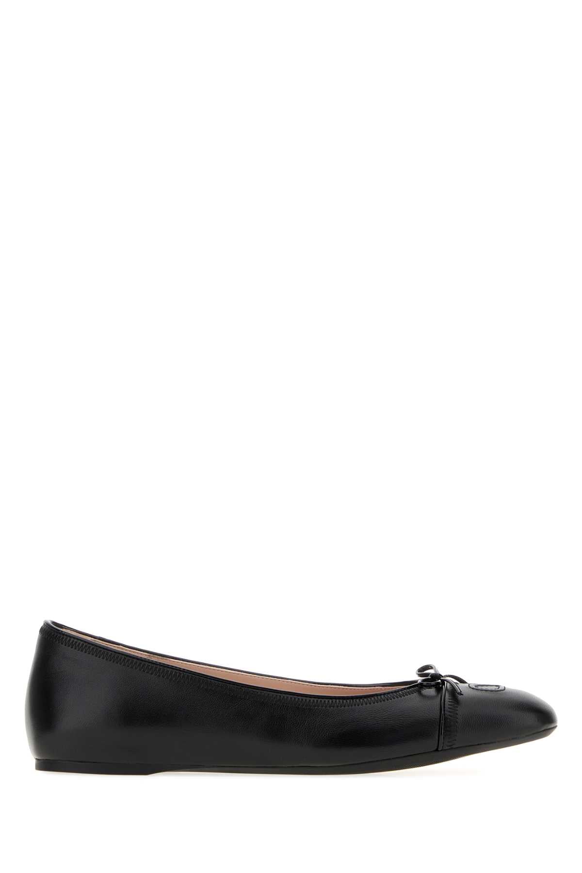 Valentino Garavani Women Black Leather Vlogo Signature Ballerinas VALENTINO GARAVANI