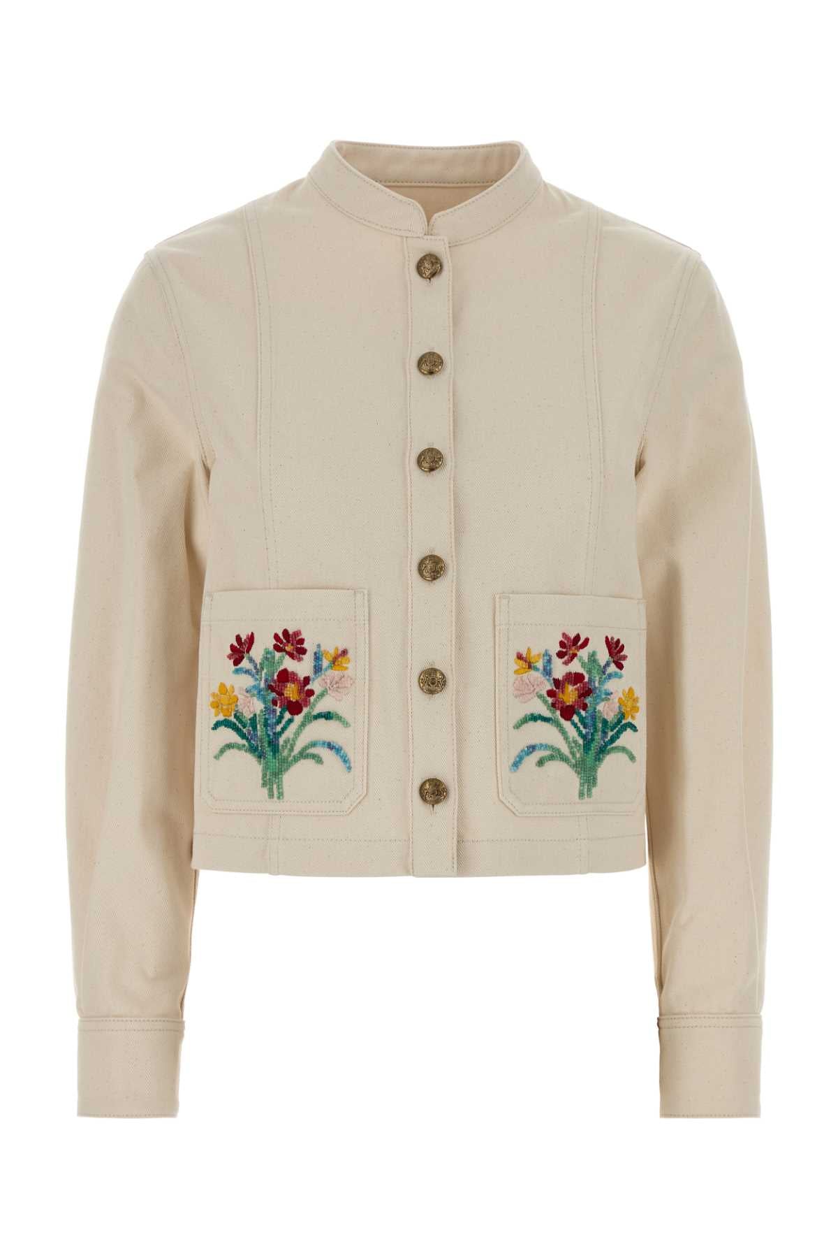 Valentino Garavani Women Cream Denim Jacket VALENTINO GARAVANI