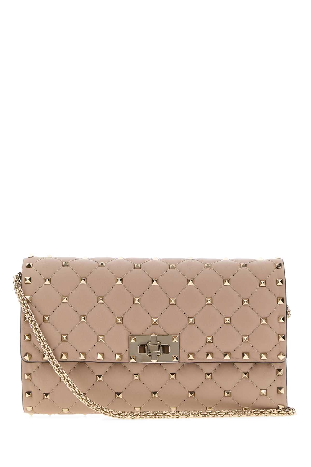 Valentino Garavani Women Antiqued Pink Nappa Leather Rockstud Spike Clutch VALENTINO GARAVANI