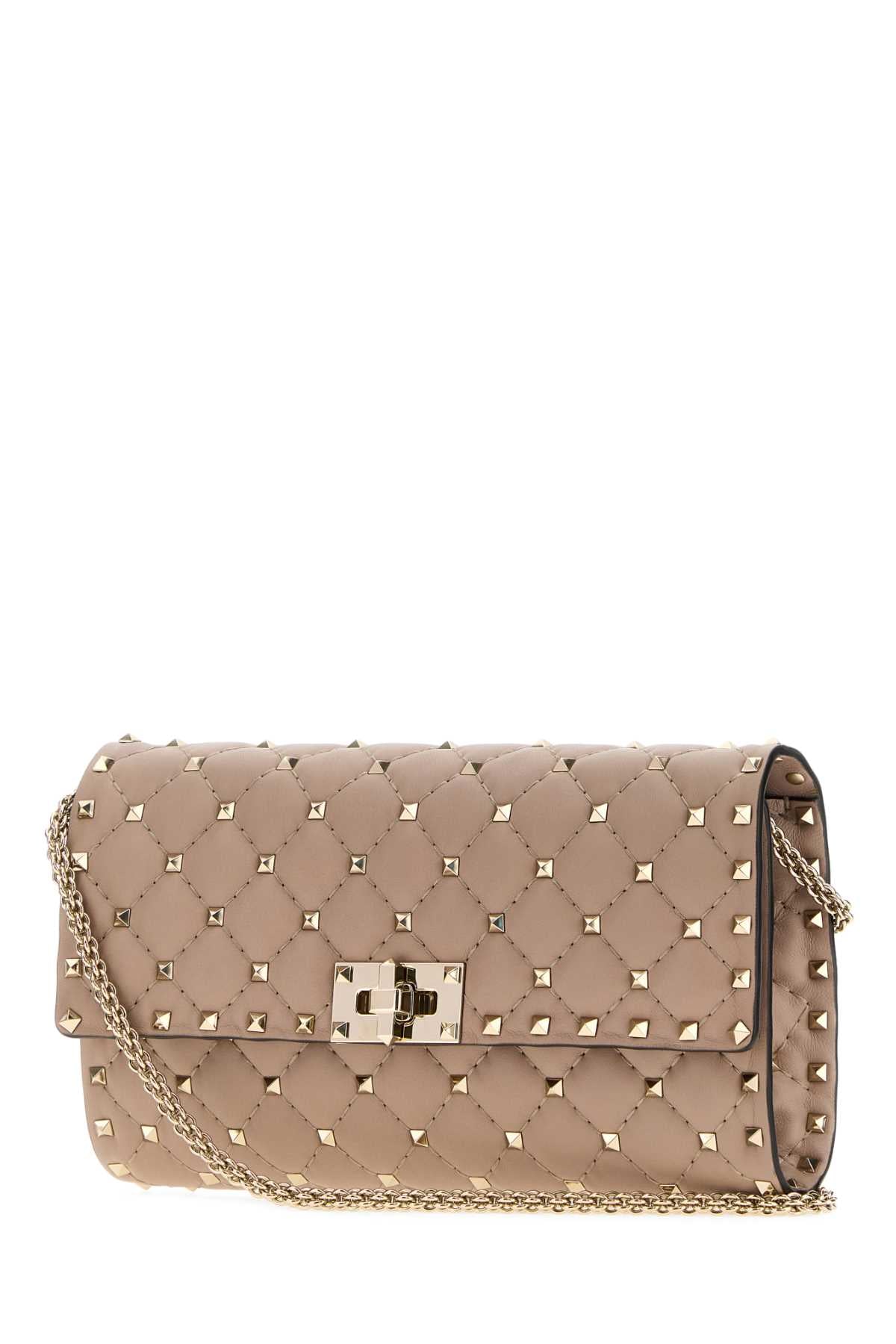 Valentino Garavani Women Antiqued Pink Nappa Leather Rockstud Spike Clutch VALENTINO GARAVANI
