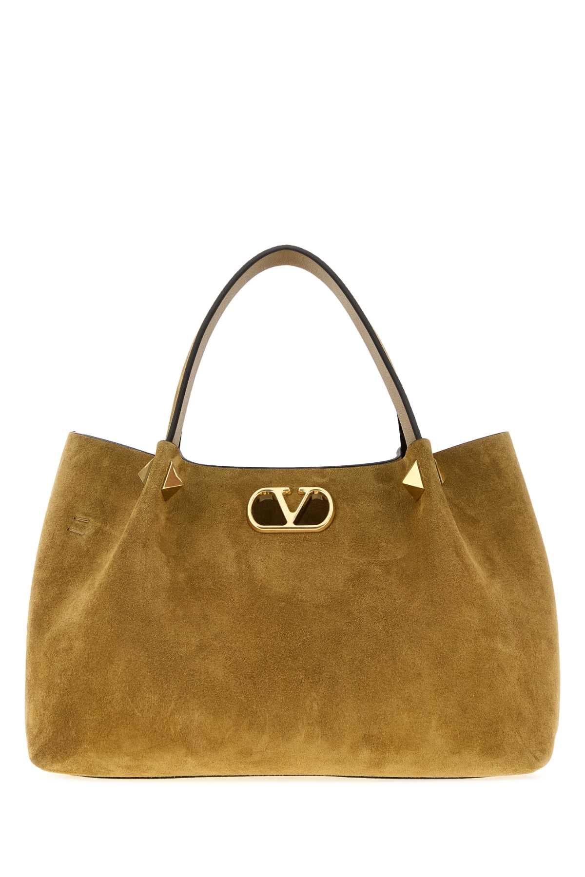 Valentino Garavani Women Beige Suede Small Valentino Garavani Shopping Bag VALENTINO GARAVANI