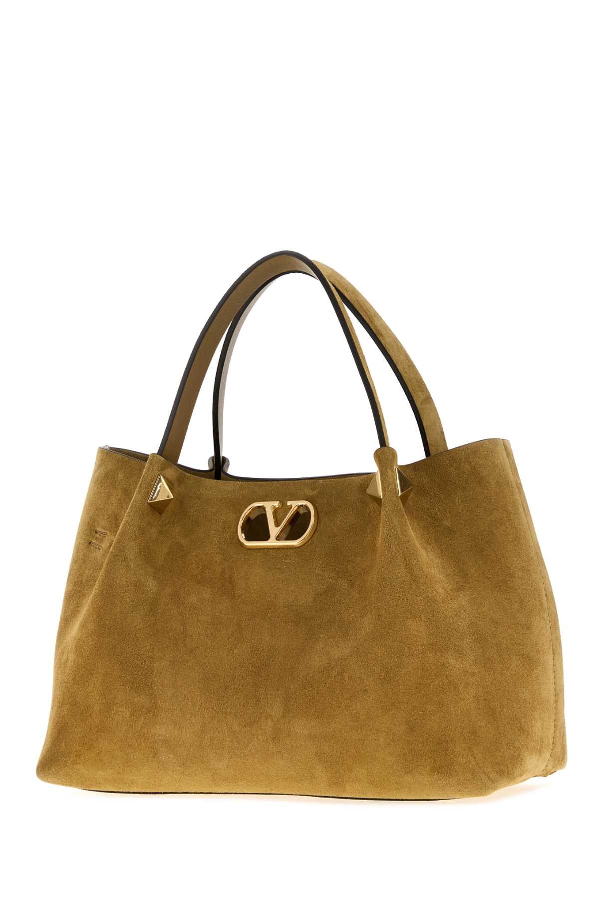 Valentino Garavani Women Beige Suede Small Valentino Garavani Shopping Bag VALENTINO GARAVANI