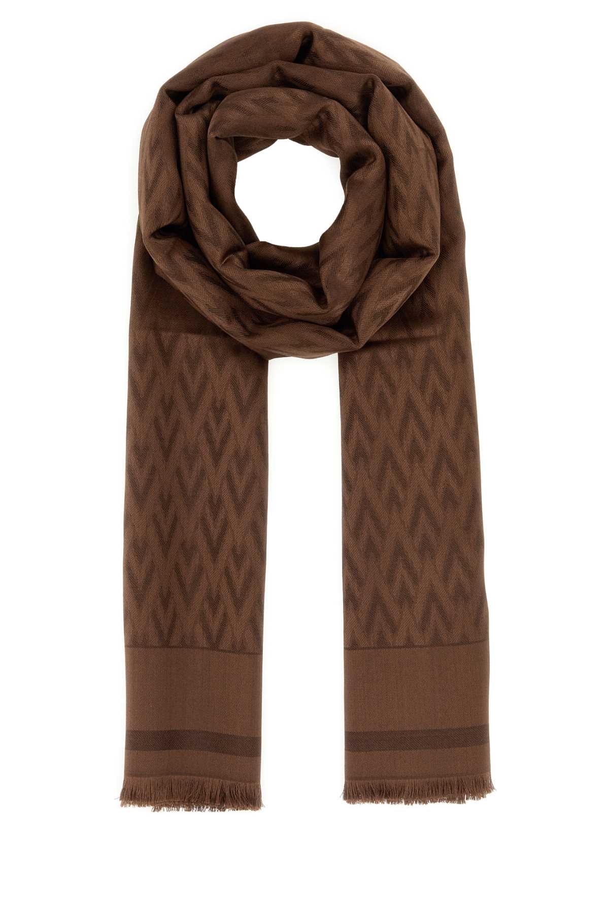 Valentino Garavani Women Brown Silk Blend Toute La V Scarf