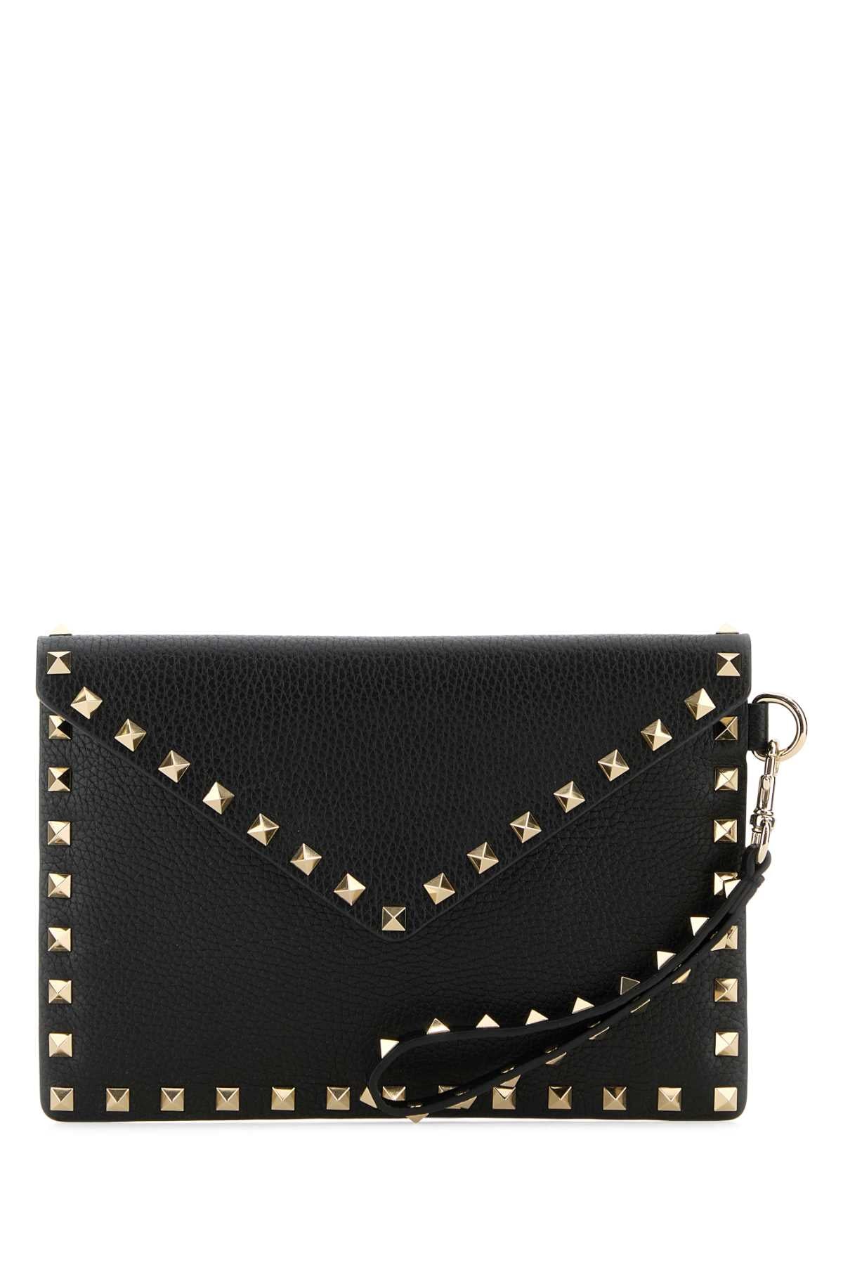 Valentino Garavani Women Black Leather Rockstud Clutch VALENTINO GARAVANI