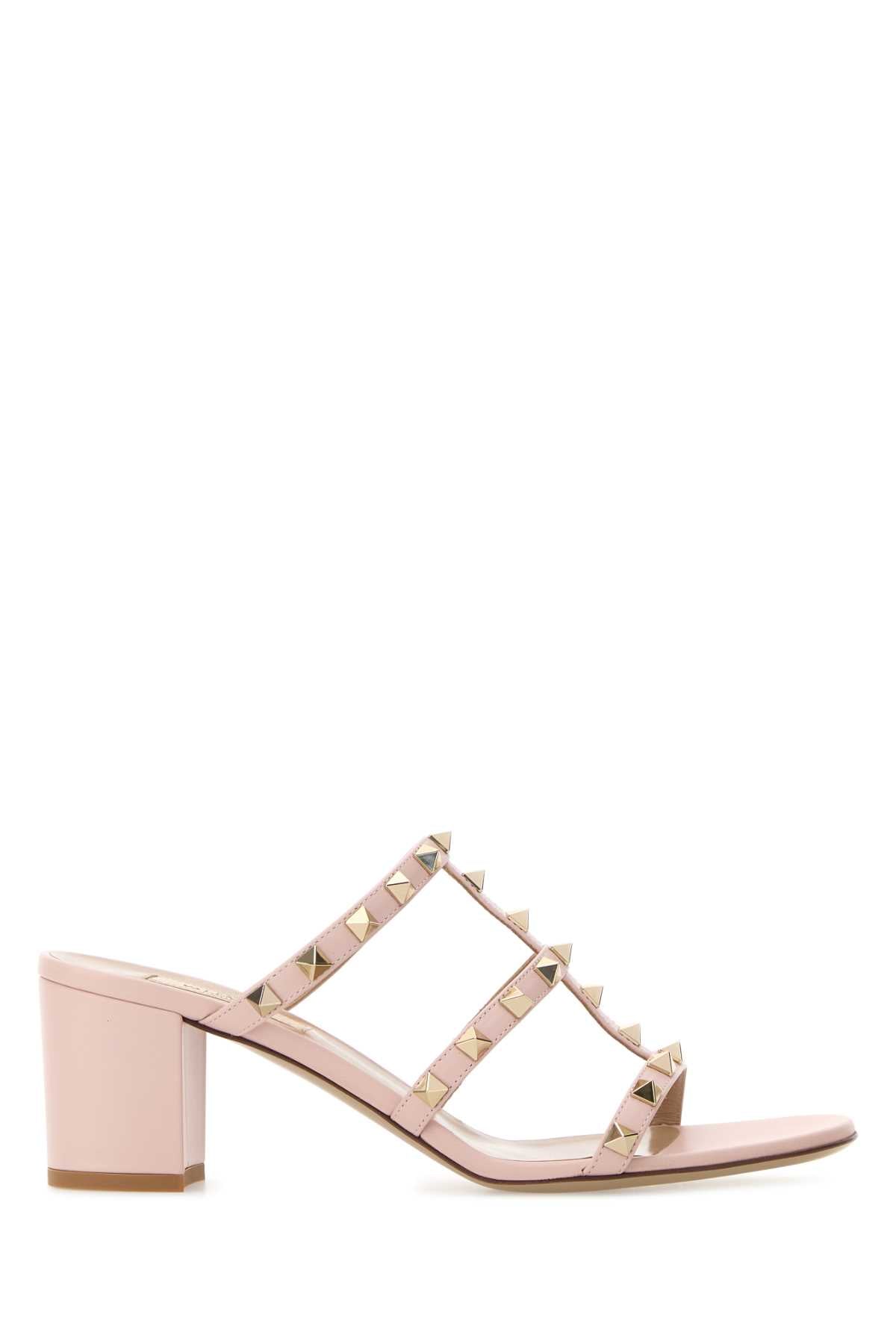 Valentino Garavani Women Pink Leather Rockstud Mules VALENTINO GARAVANI