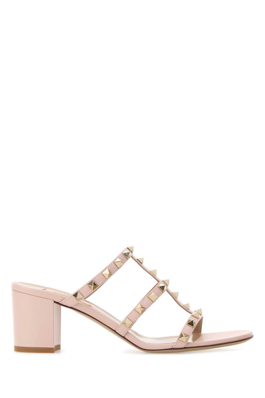 Valentino Garavani Women Pink Leather Rockstud Mules VALENTINO GARAVANI