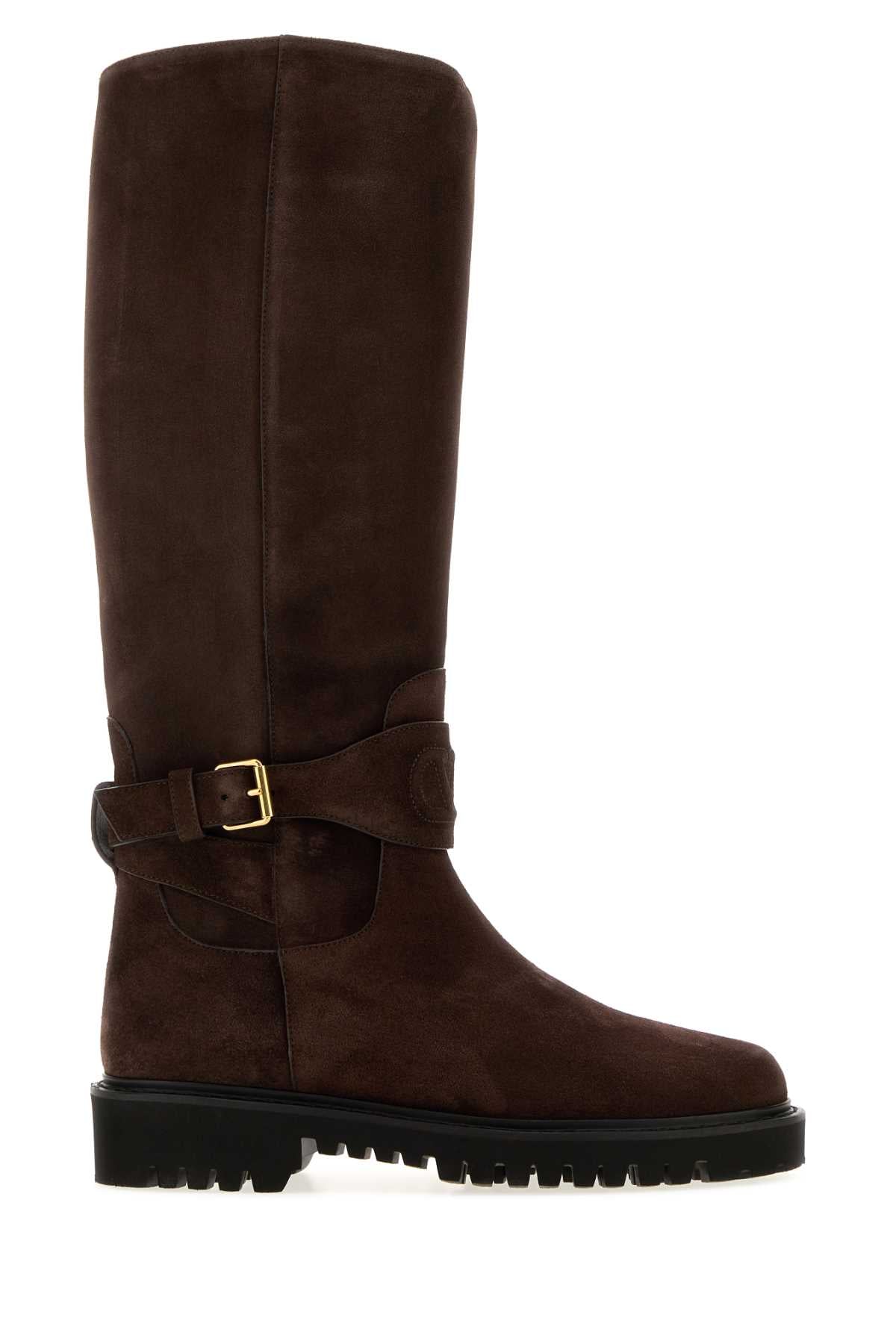 Valentino Garavani Women Brown Suede Vlogo Signature Boots VALENTINO GARAVANI
