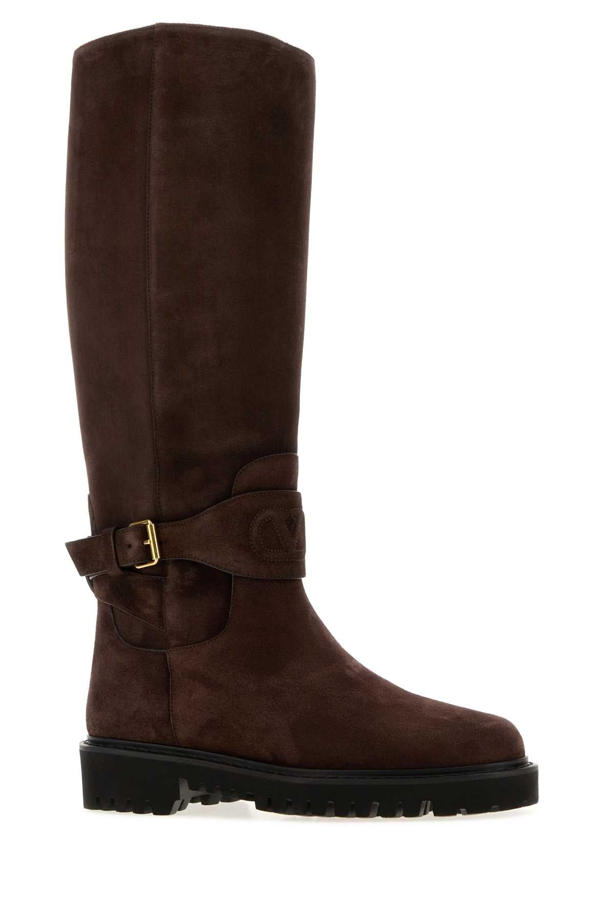 Valentino Garavani Women Brown Suede Vlogo Signature Boots VALENTINO GARAVANI