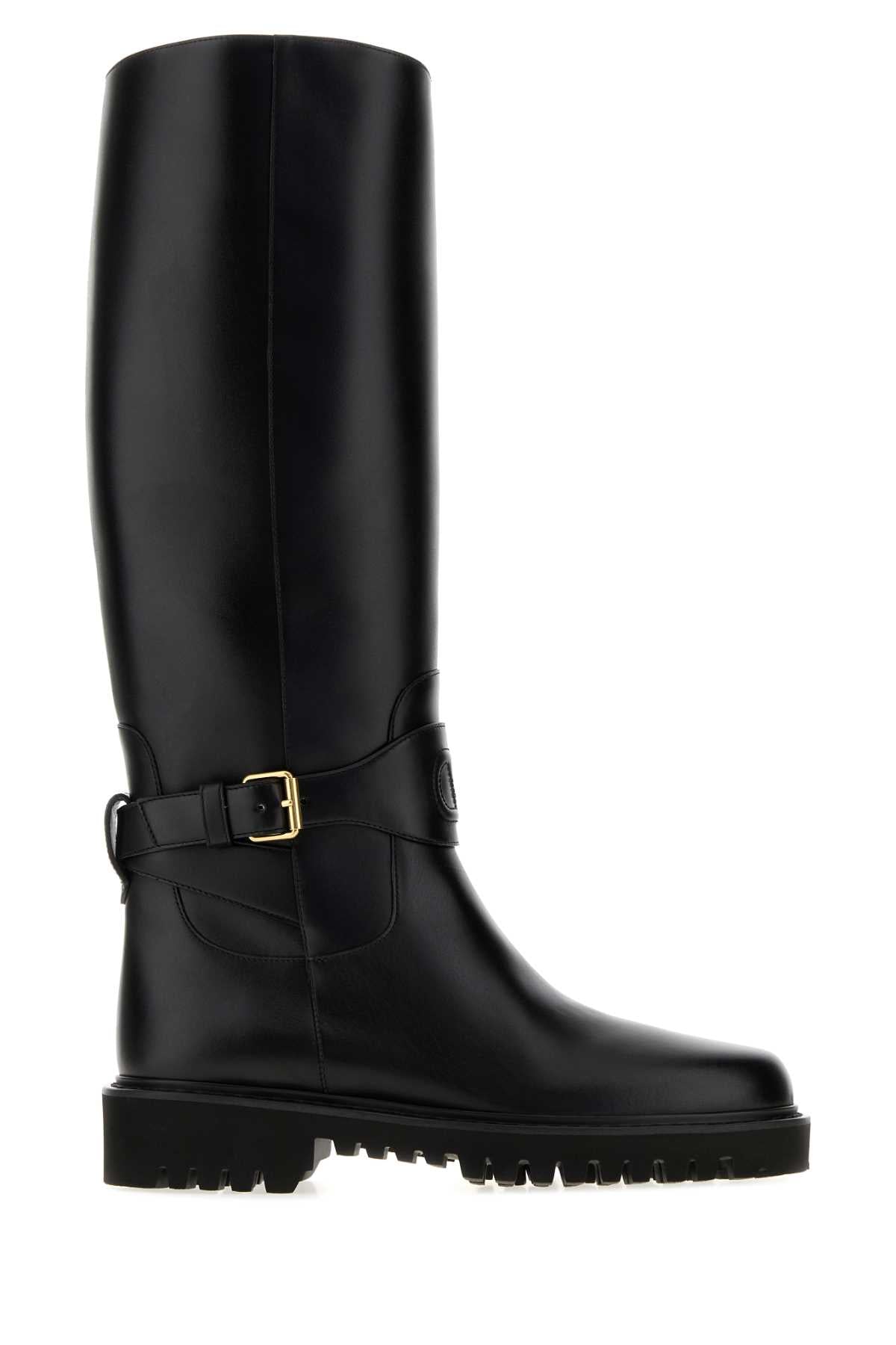 Valentino Garavani Women Black Leather Vlogo Signature Boots VALENTINO GARAVANI