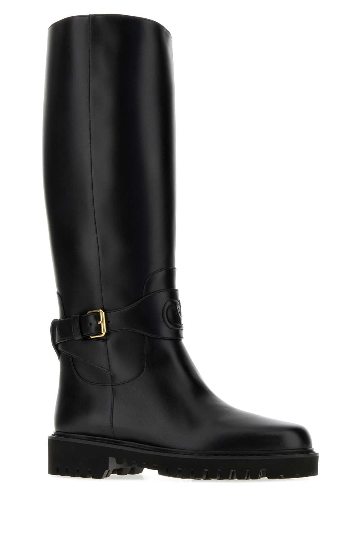 Valentino Garavani Women Black Leather Vlogo Signature Boots VALENTINO GARAVANI