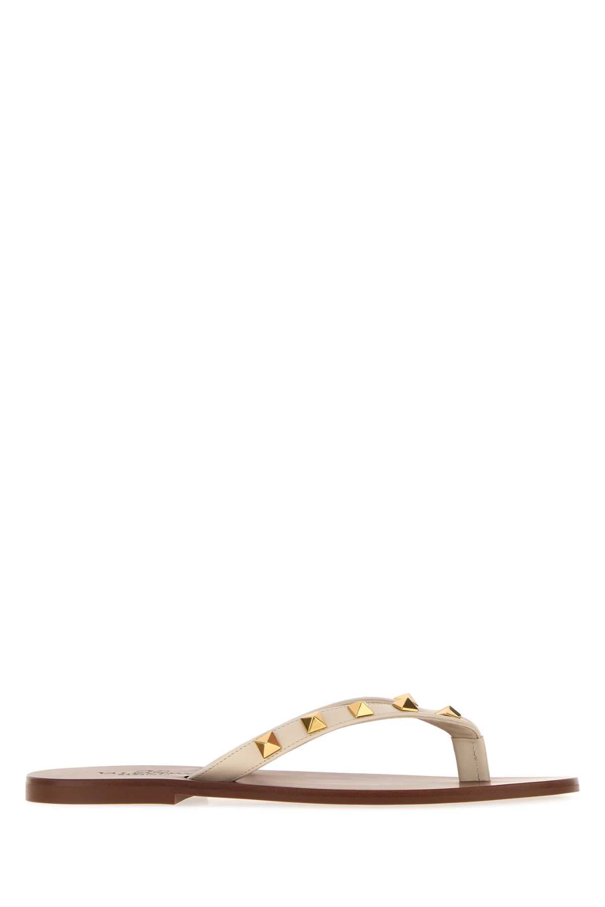 Valentino Garavani Women Ivory Leather Rockstud Thong Slippers VALENTINO GARAVANI