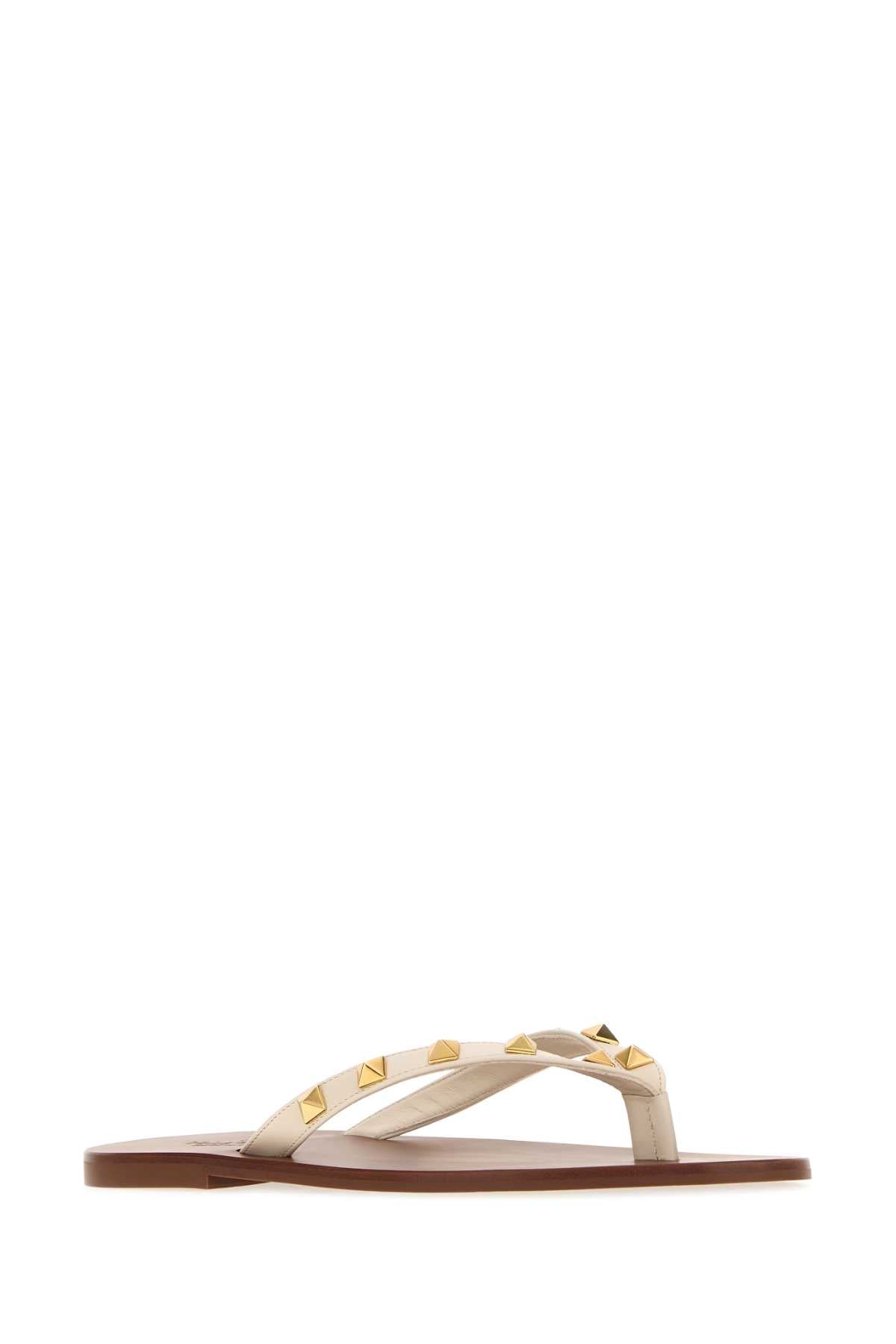 Valentino Garavani Women Ivory Leather Rockstud Thong Slippers VALENTINO GARAVANI