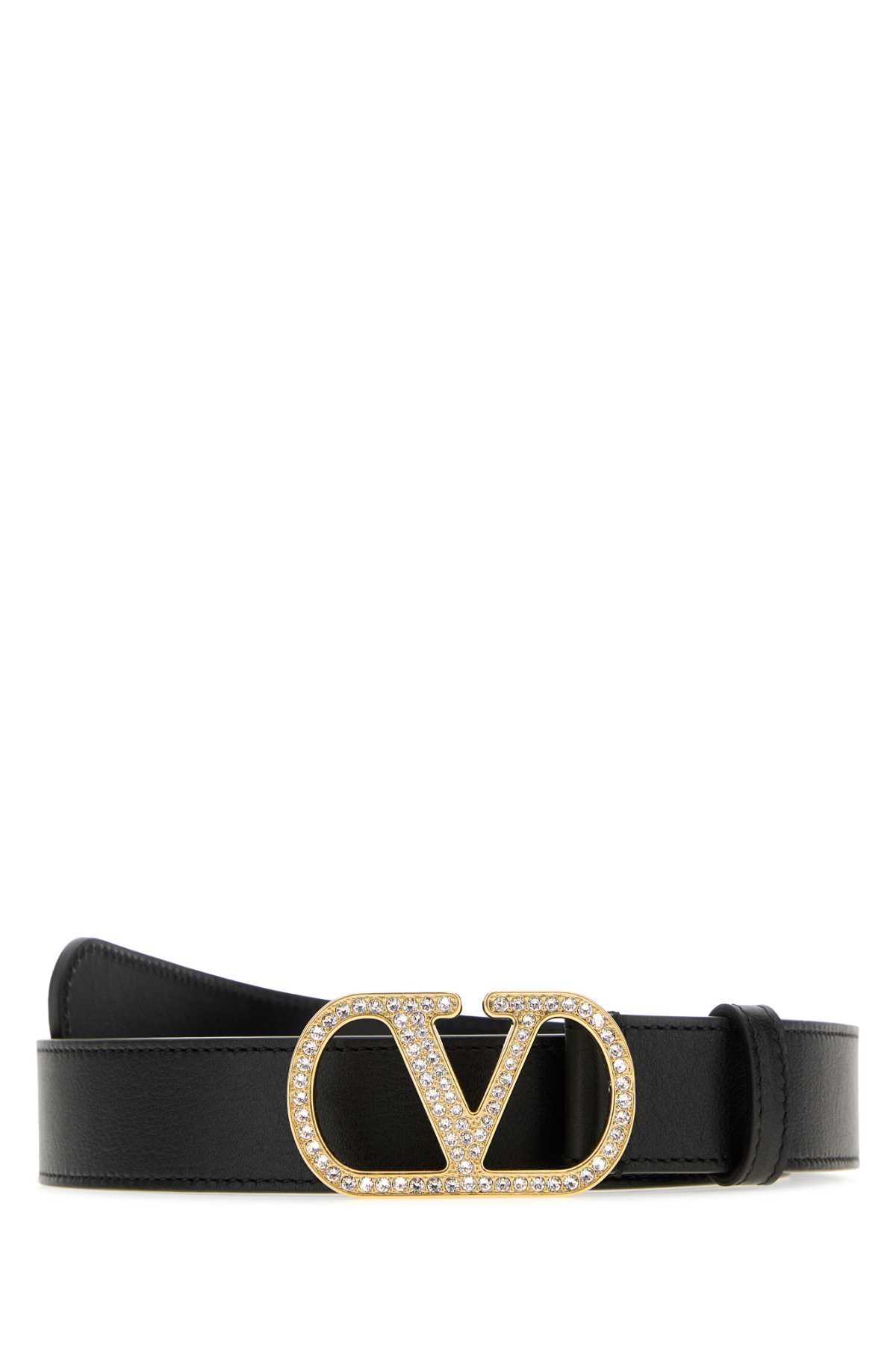 Valentino Garavani Women Black Leather Vlogo Signature Belt VALENTINO GARAVANI
