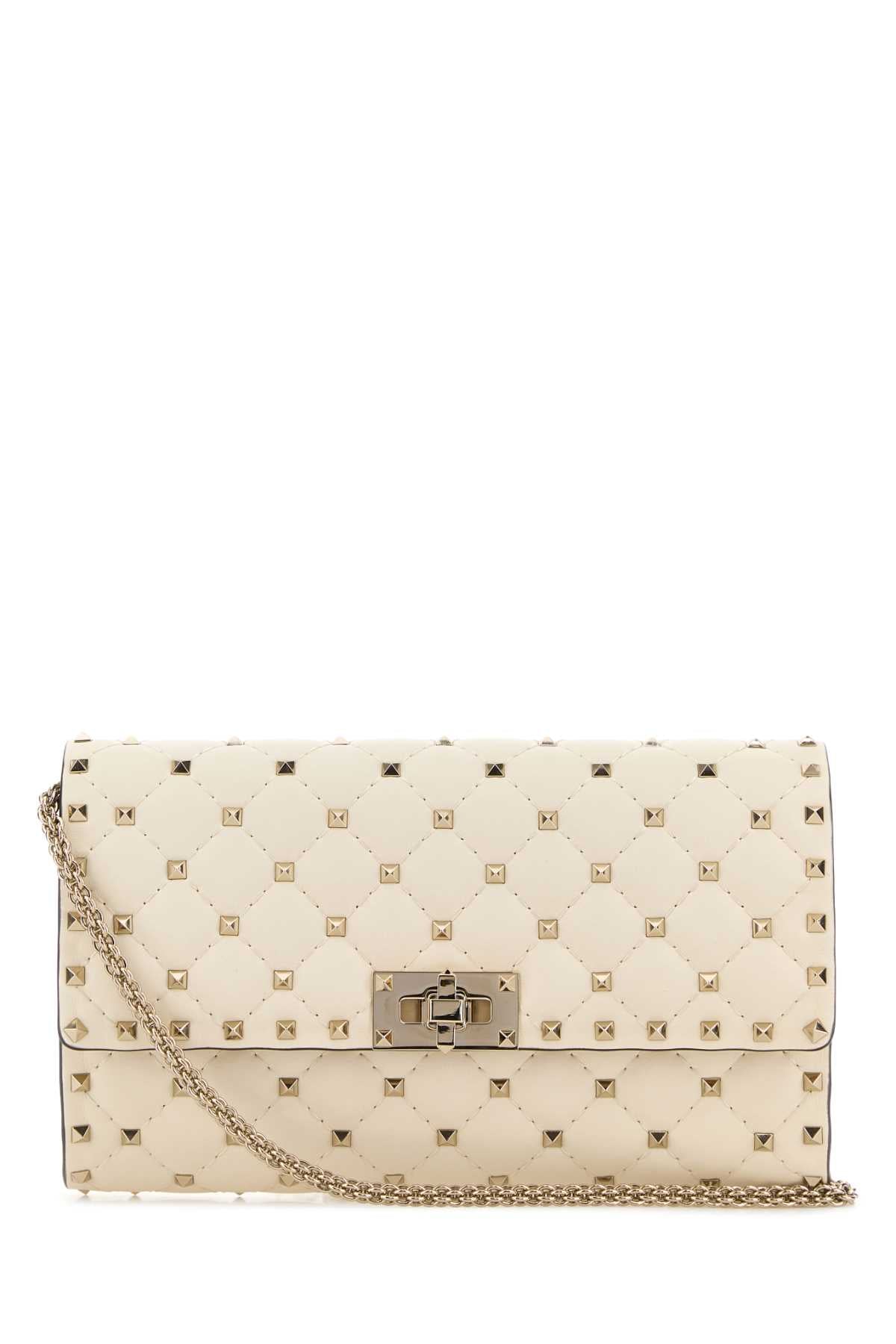 Valentino Garavani Women Ivory Nappa Leather Rockstud Spike Clutch VALENTINO GARAVANI