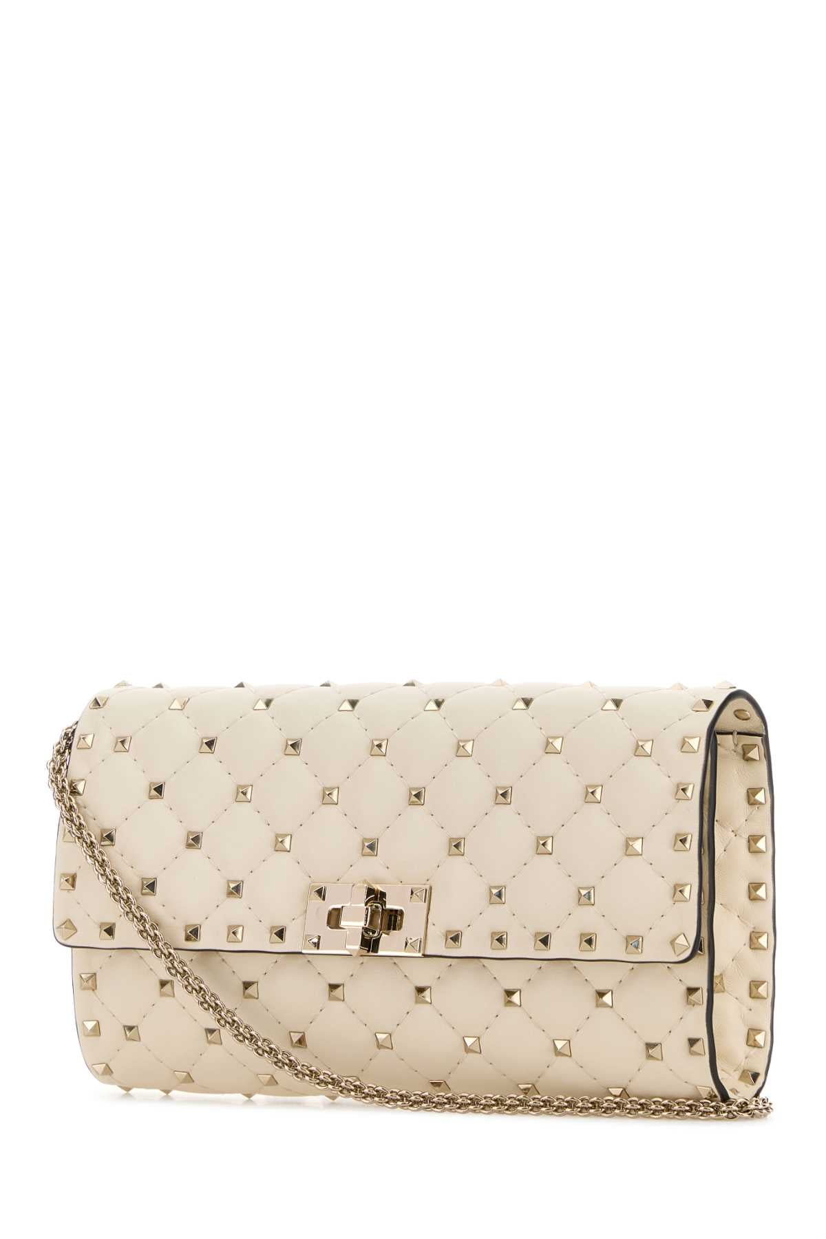 Valentino Garavani Women Ivory Nappa Leather Rockstud Spike Clutch VALENTINO GARAVANI