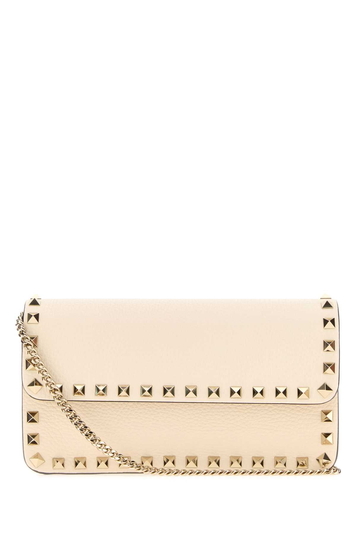 Valentino Garavani Women Ivory Leather Rockstud Clutch VALENTINO GARAVANI
