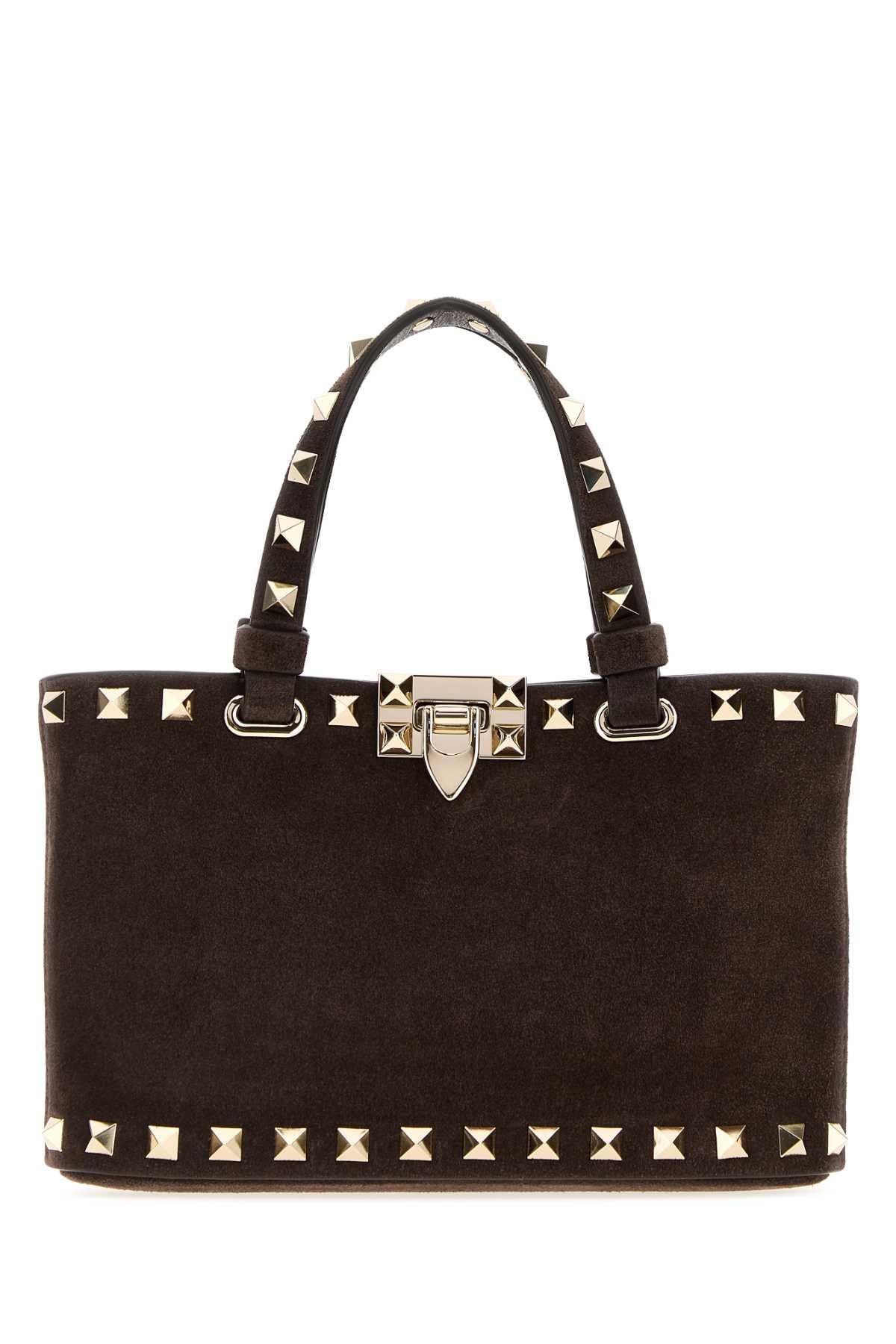 Valentino Garavani Women Brown Suede Rockstud Handbag VALENTINO GARAVANI