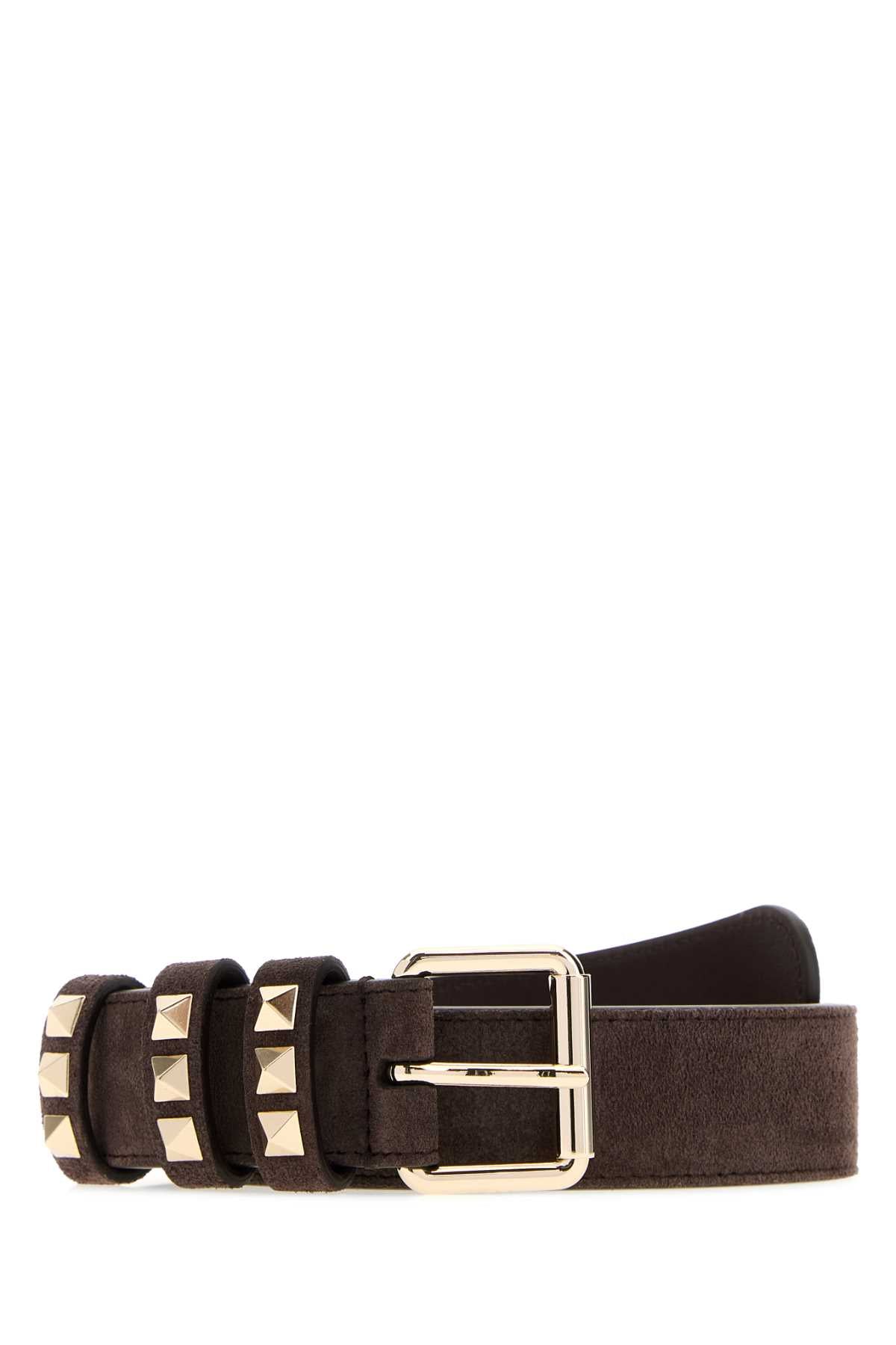 Valentino Garavani Women Chocolate Suede Rockstud Belt VALENTINO GARAVANI