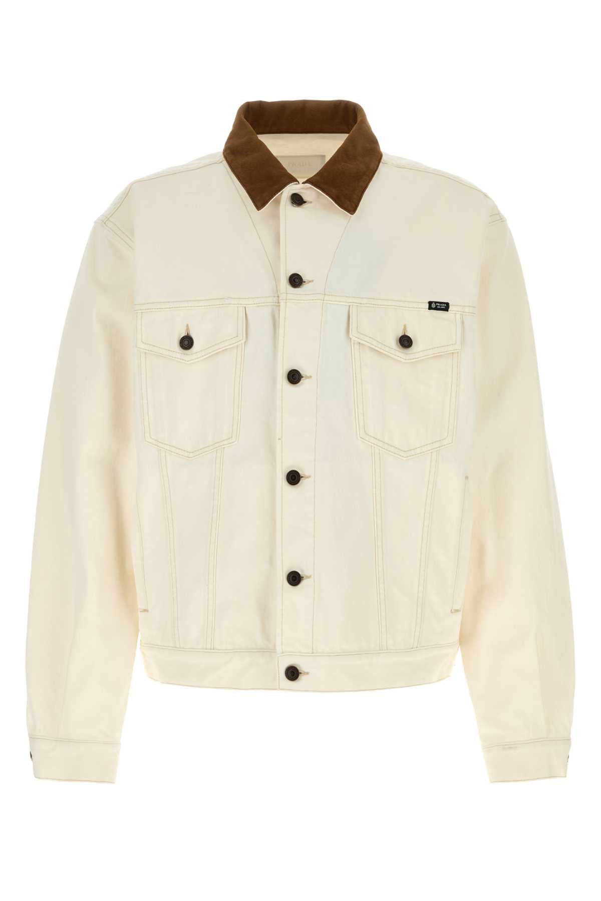 Prada Men Ivory Denim Jacket PRADA