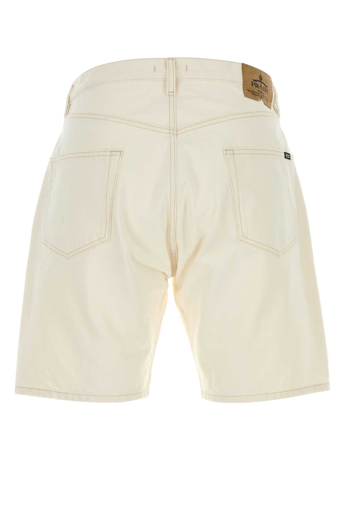Prada Men Ivory Denim Bermuda Shorts PRADA