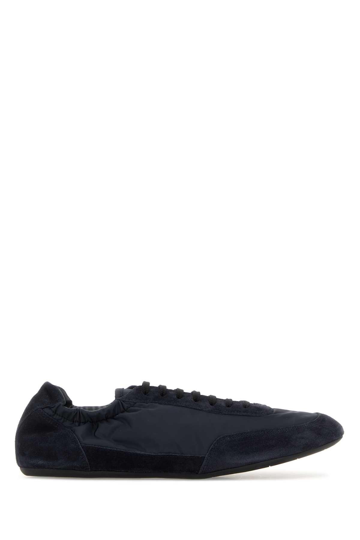 Prada Men Navy Blue Nylon And Suede Sneakers PRADA