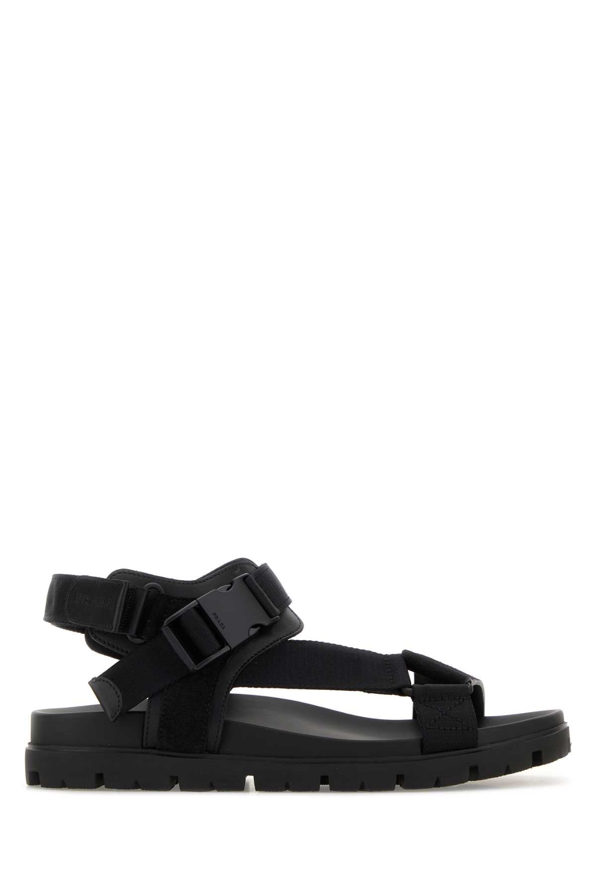 Prada Men Black Fabric Suede Sandals PRADA