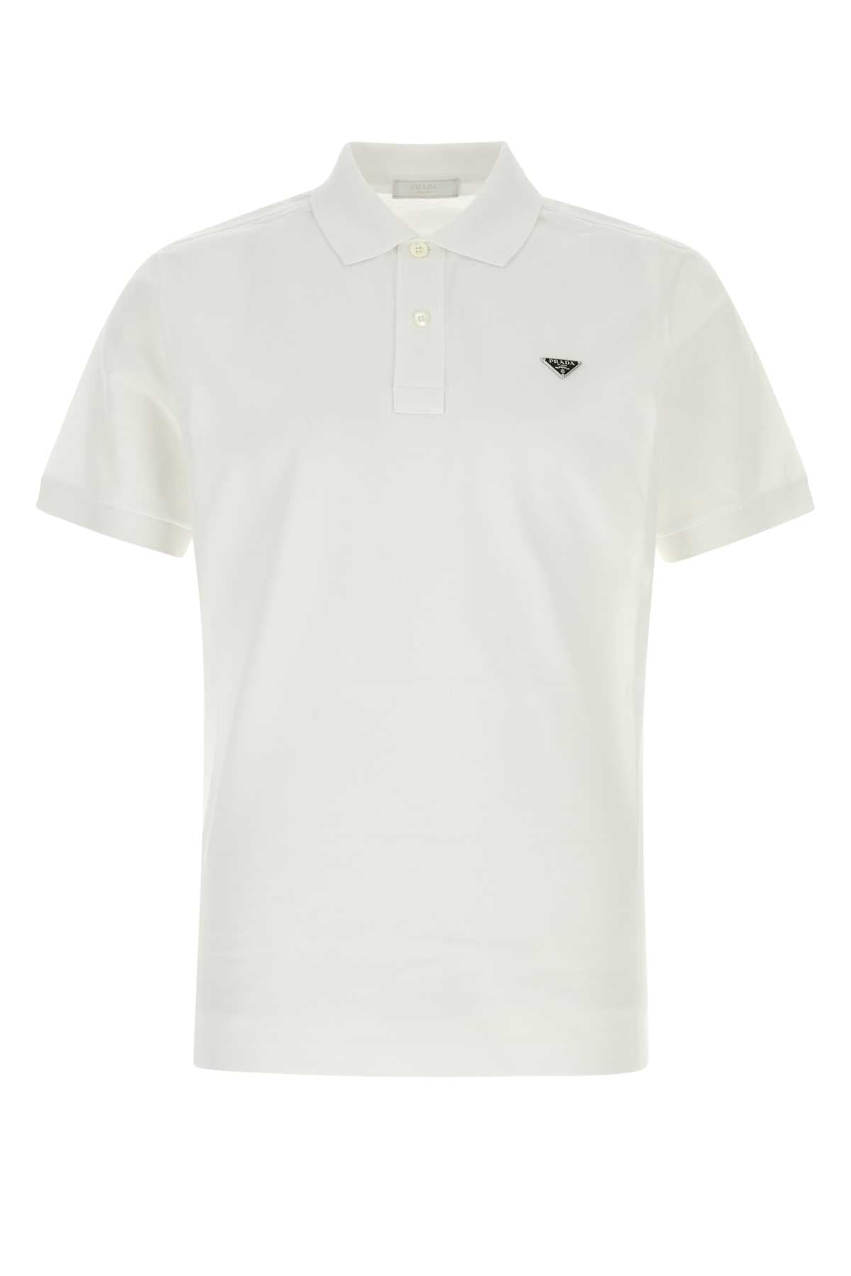 Prada Men White Piquet Polo Shirt