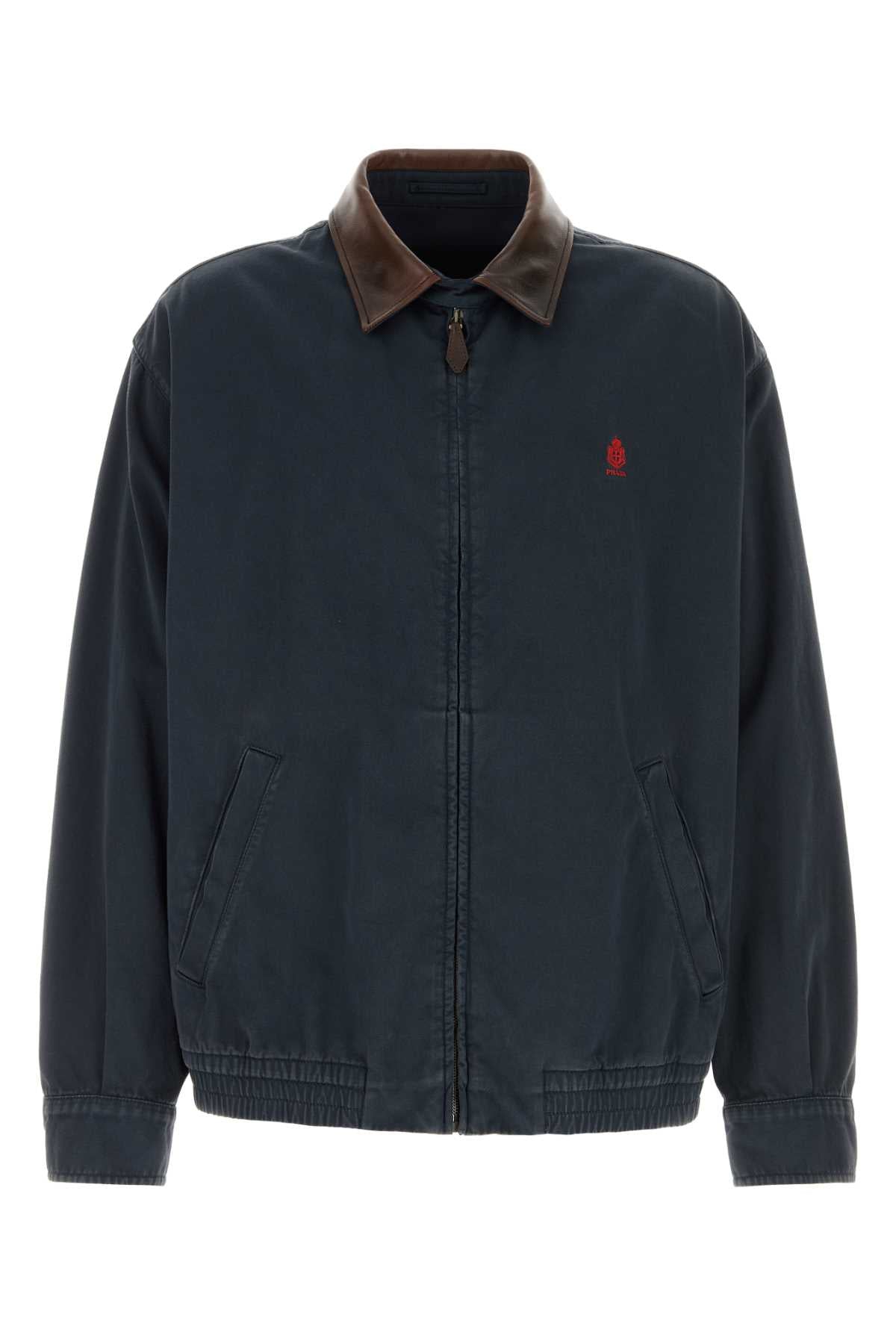 Prada Men Navy Blue Cotton Jacket PRADA
