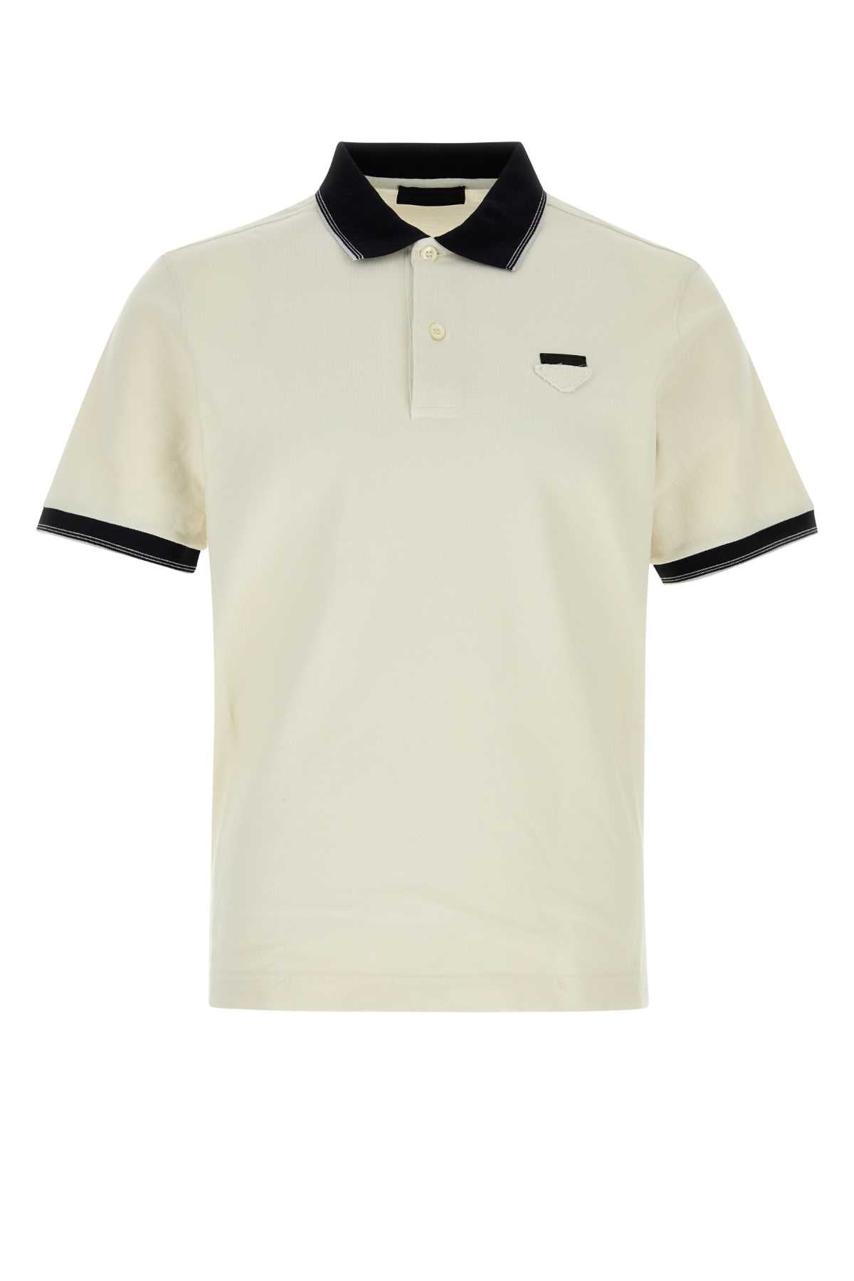 Prada Men Ivory Piquet Polo Shirt PRADA
