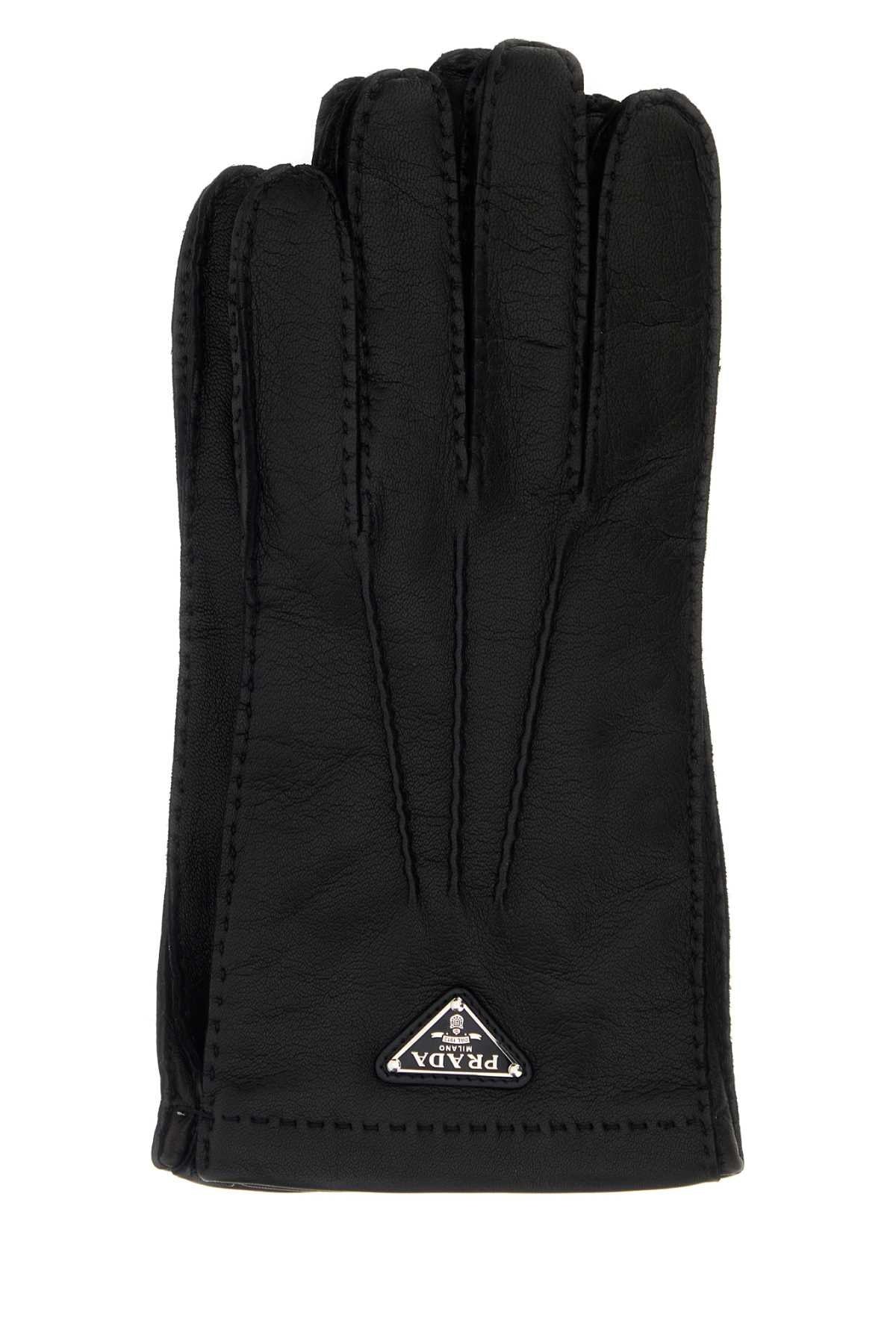 Prada Men Black Nappa Leather Gloves PRADA