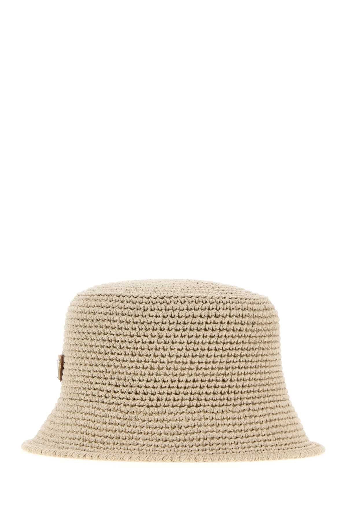 Prada Men Sand Crochet Bucket Hat PRADA