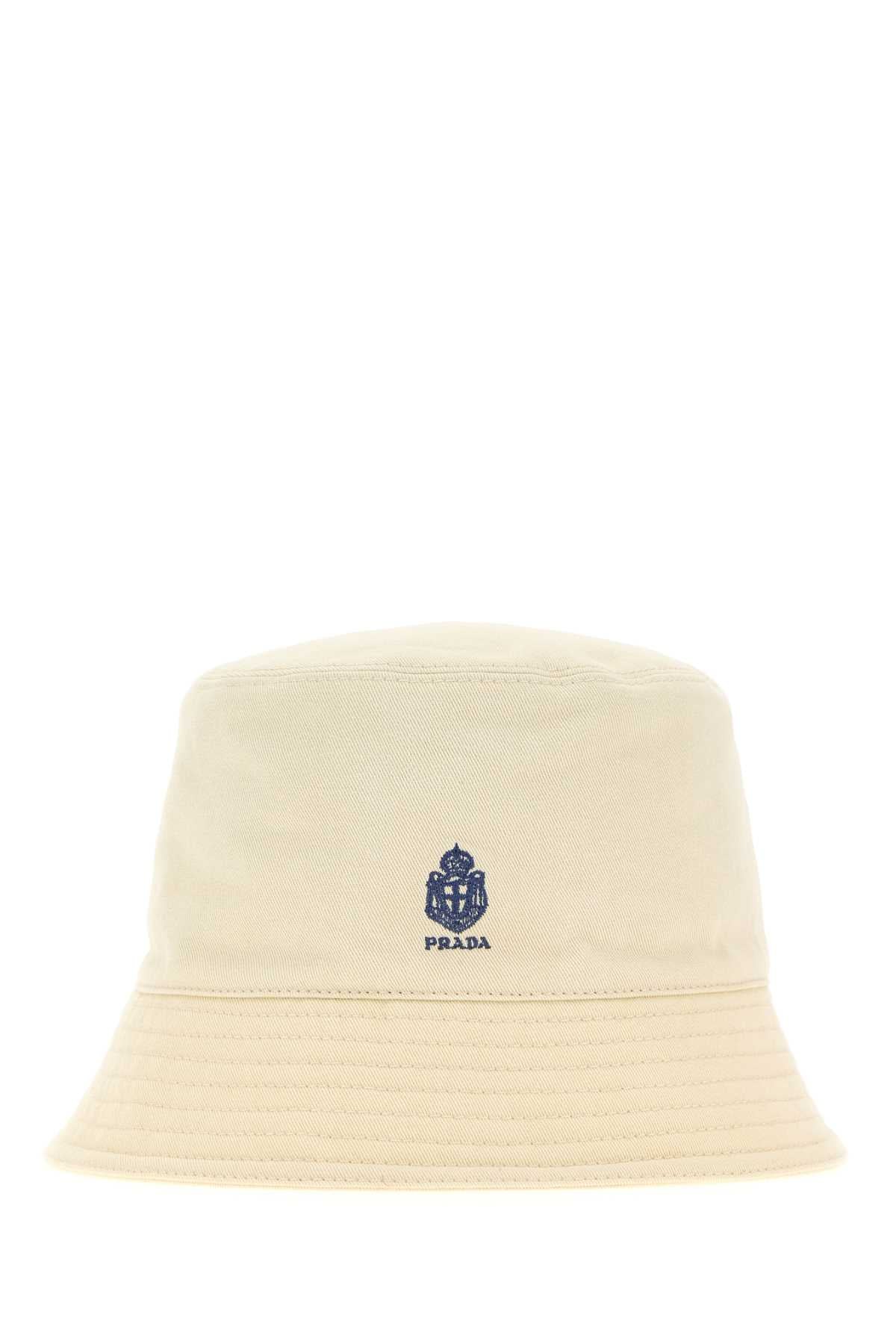 Prada Men Cream Gabardine Bucket Hat PRADA