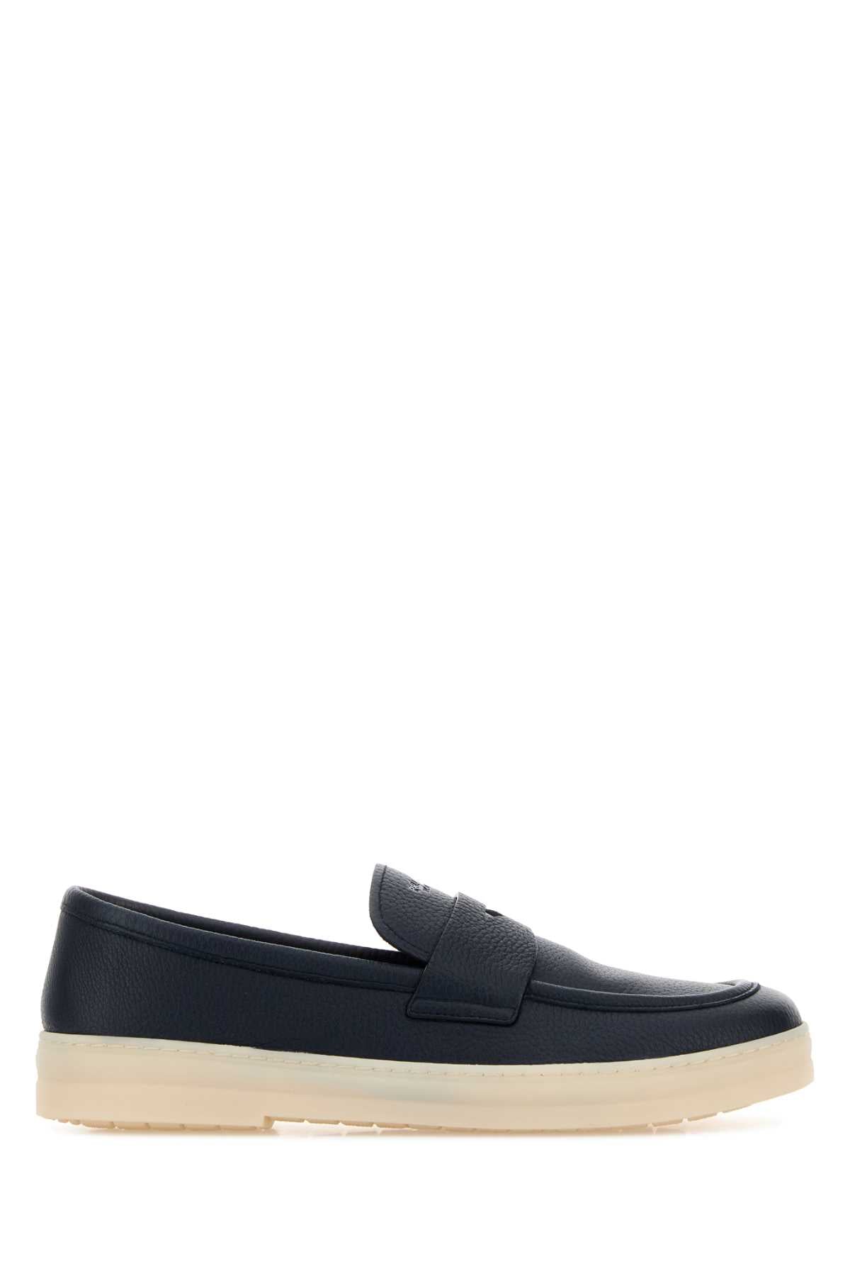 Prada Men Navy Blue Leather Loafers PRADA
