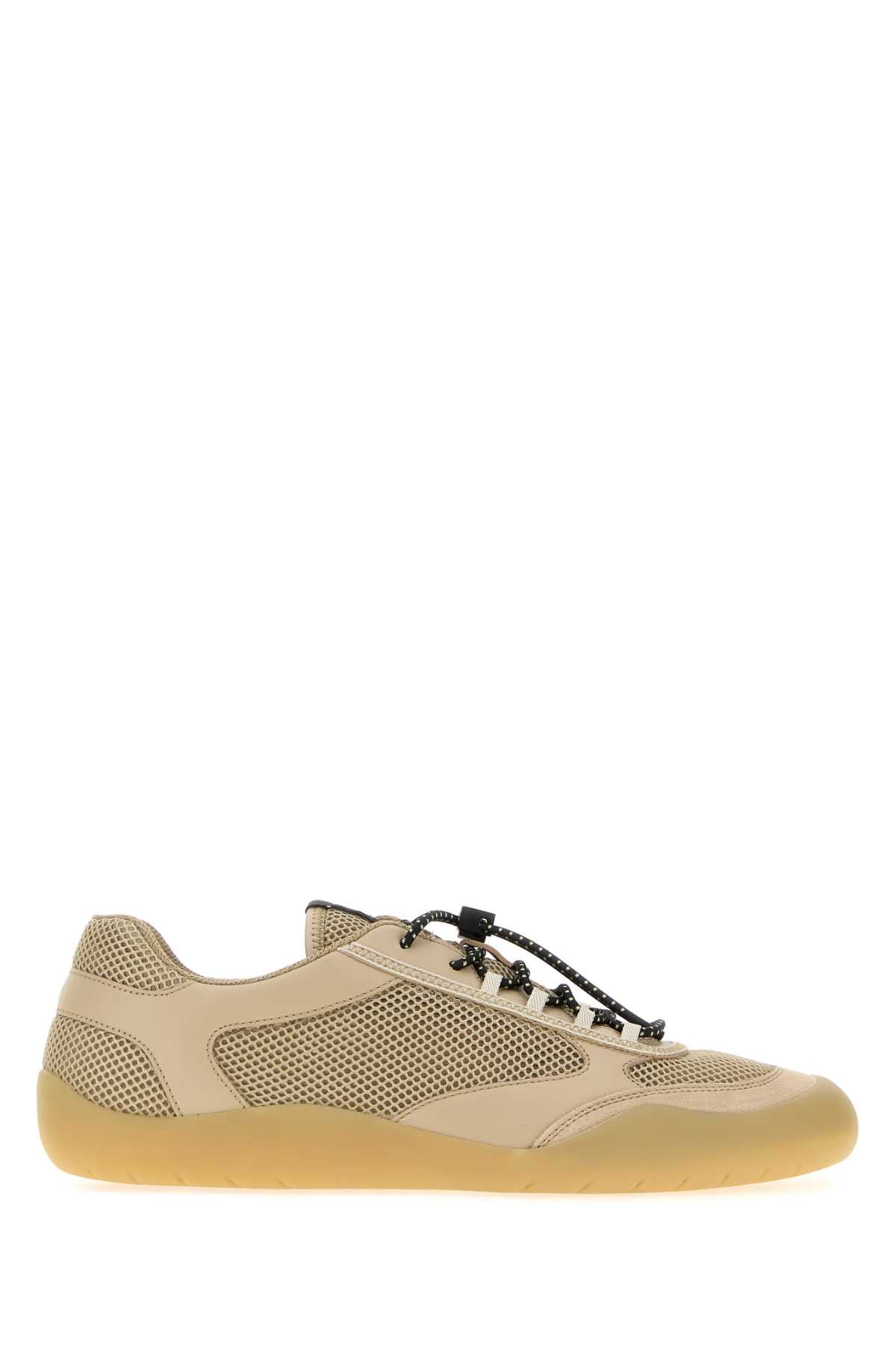 Prada Men Beige Leather And Mesh Speedrock Sneakers PRADA