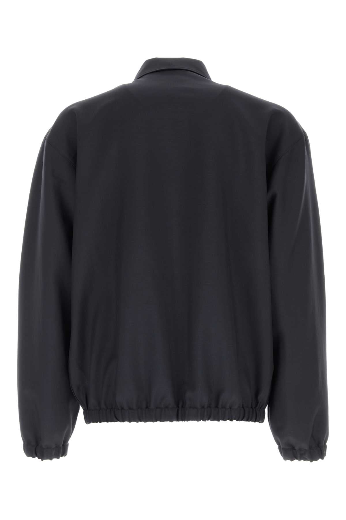 Prada Men Midnight Blue Wool Blend Bomber Jacket PRADA