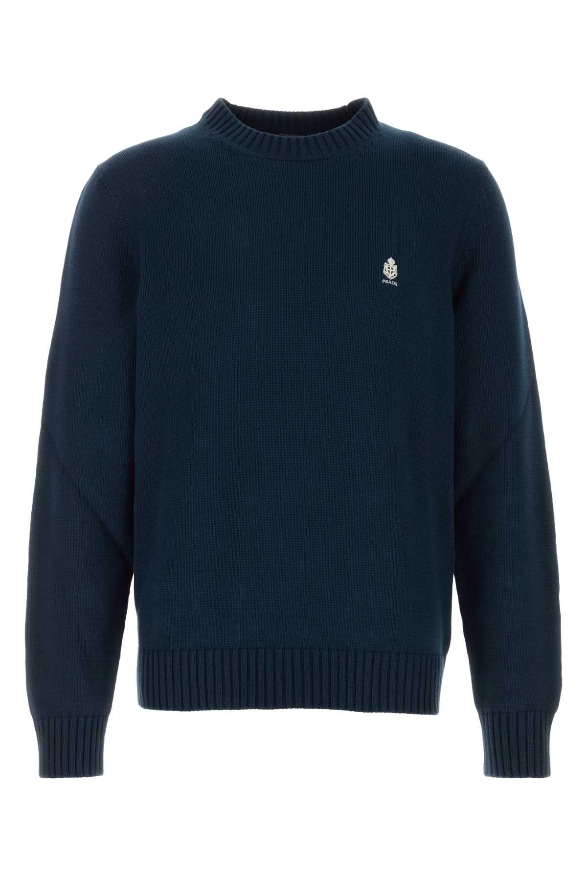 Prada Men Navy Blue Cotton Sweater PRADA