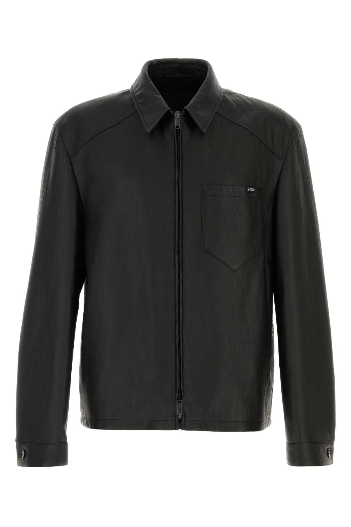 Prada Men Black Leather Jacket PRADA