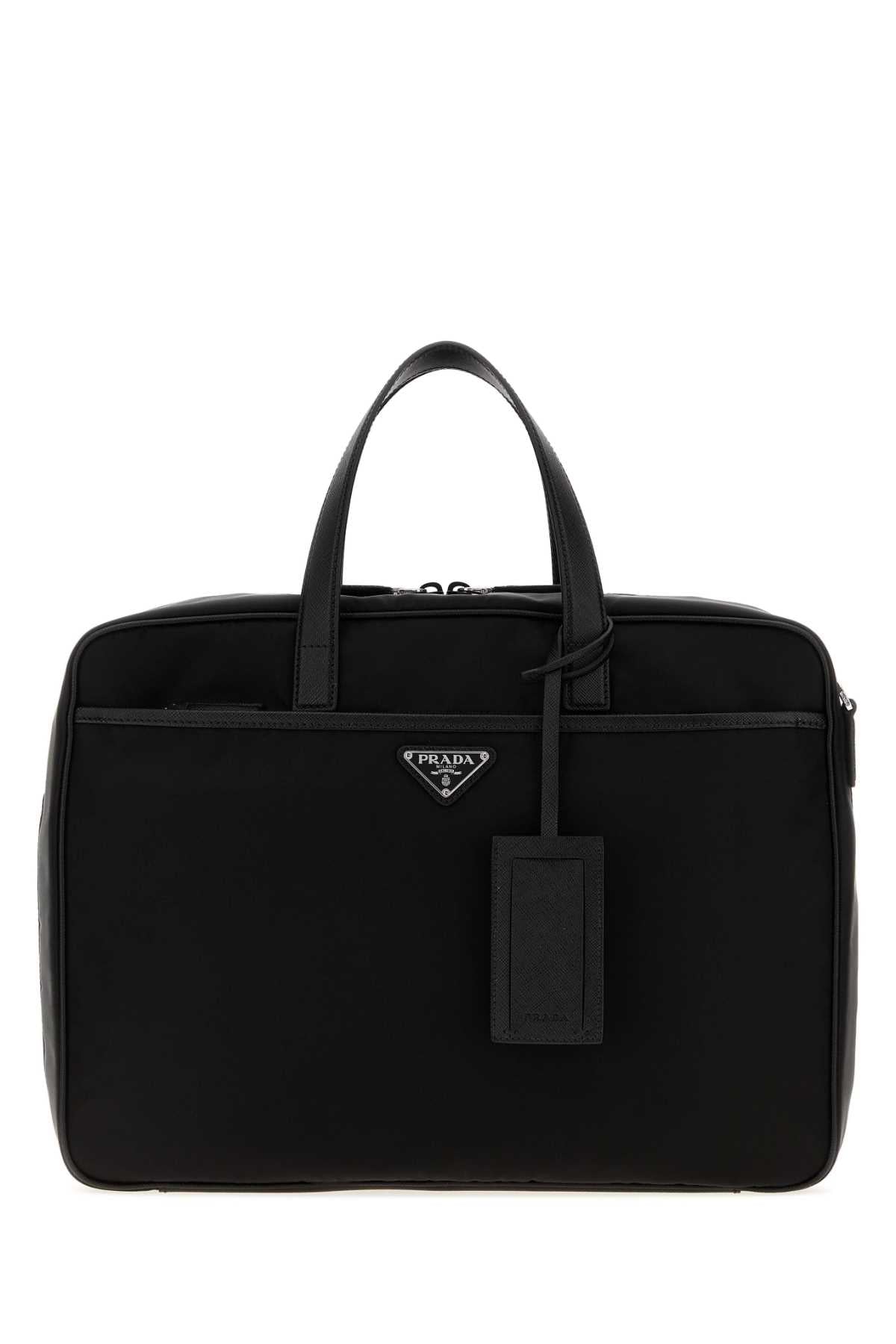 Prada Men Black Canvas Briefcase PRADA